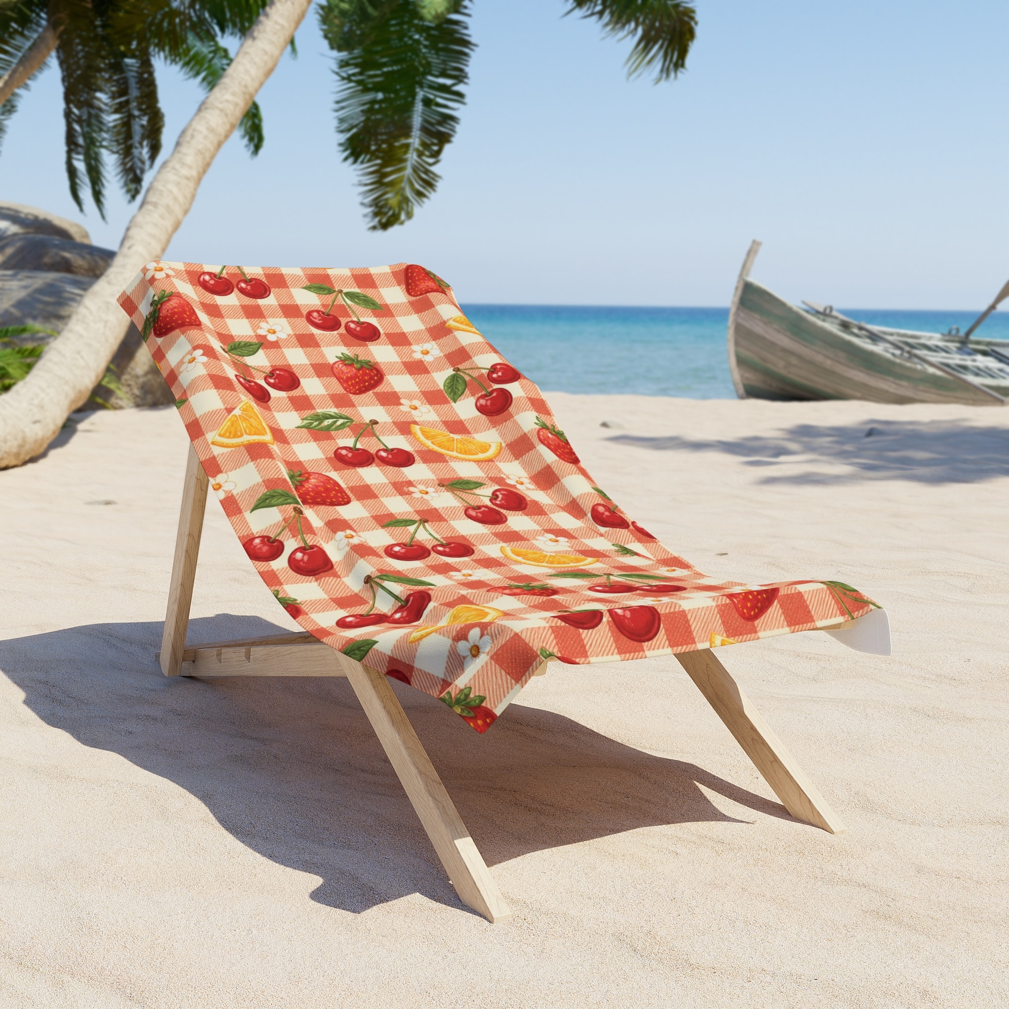 Strawberry Citrus Picnic Plaid Beach Towel - Image 2