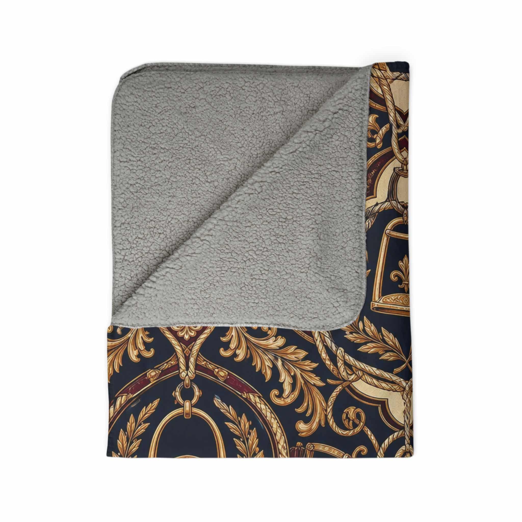 Sherpa Blanket — Vintage Baroque Crest Fleece Throw - Image 5