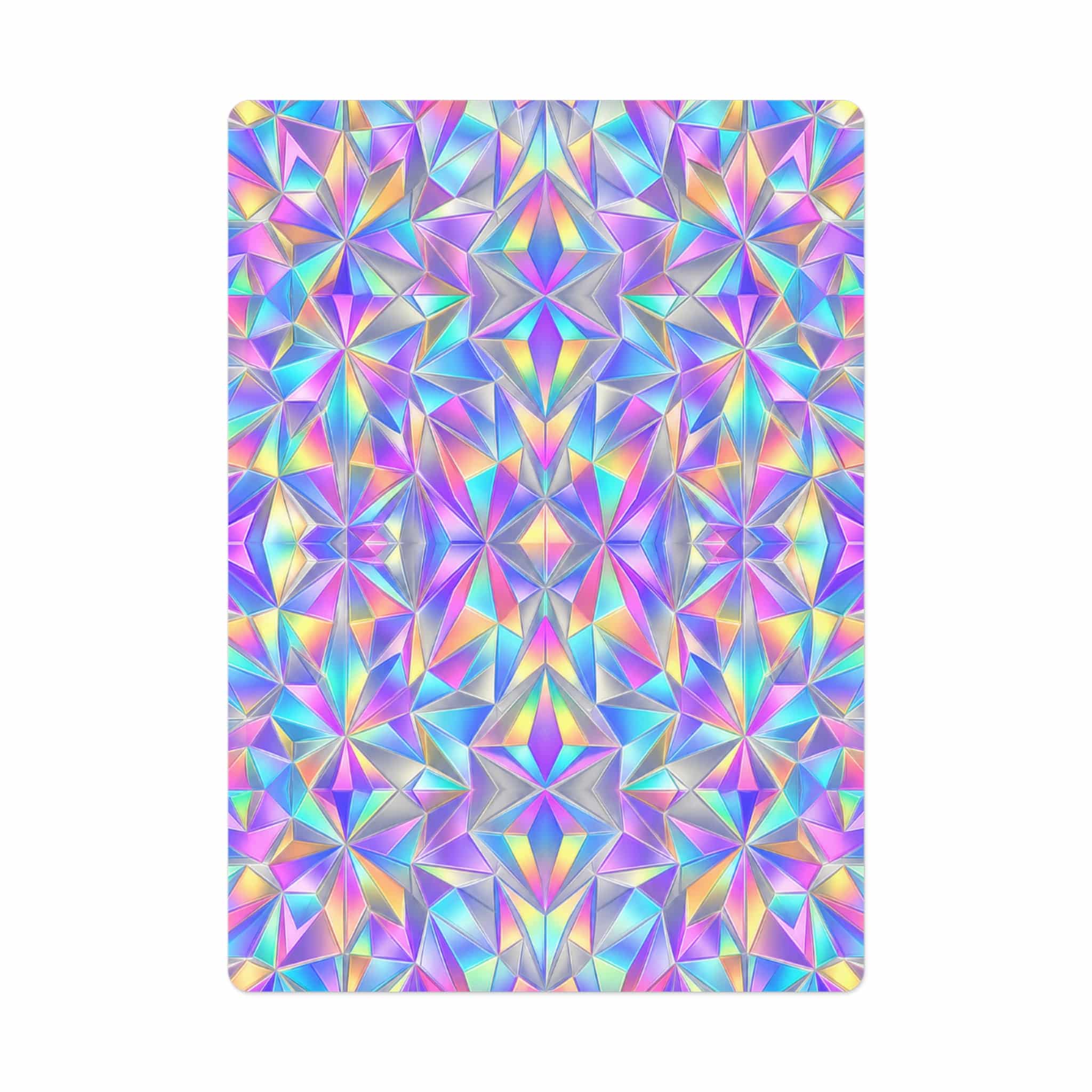 Holographic iridescent prism poker card back in pink, blue and lilac, shown on a white background
