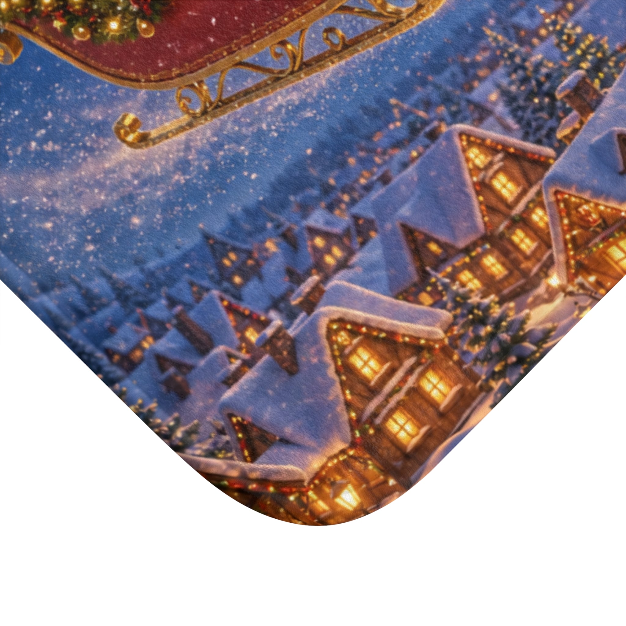 Christmas Santa Sleigh Bath Mat — Festive Holiday Bathroom Rug with Reindeer over Snowy Village - Image 2