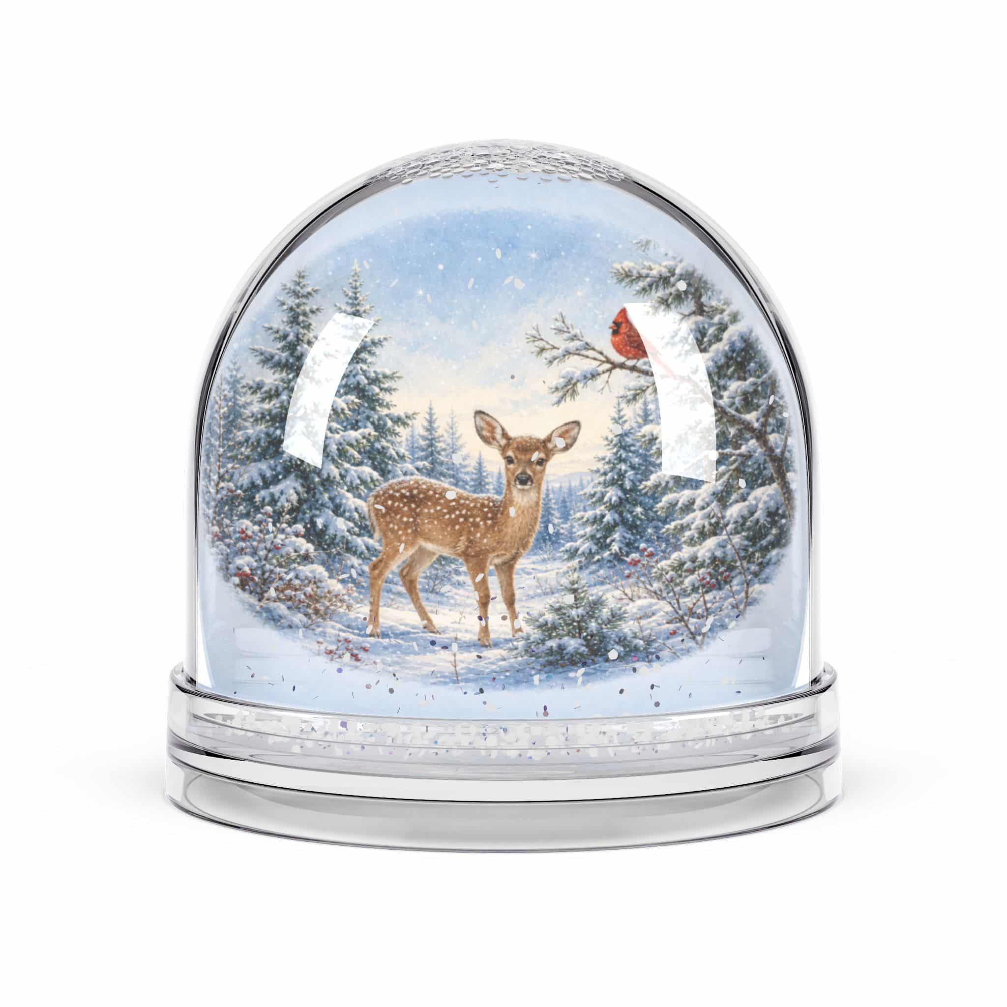Winter Deer Snow Globe – Holiday Snow Globe with Deer & Cardinal Scene - Image 2