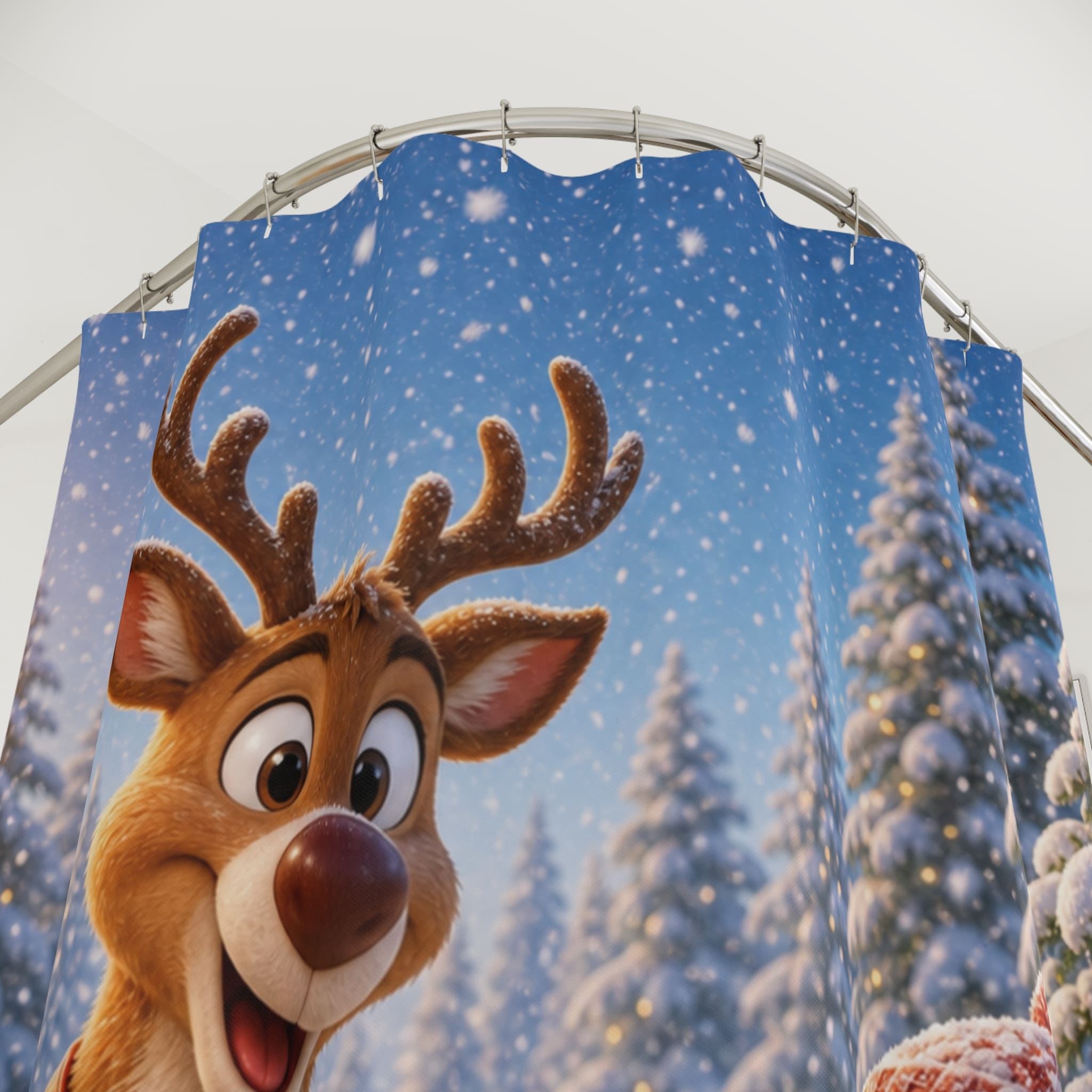 Christmas Reindeer & Snowman Shower Curtain — Festive Holiday Bathroom Decor - Image 2