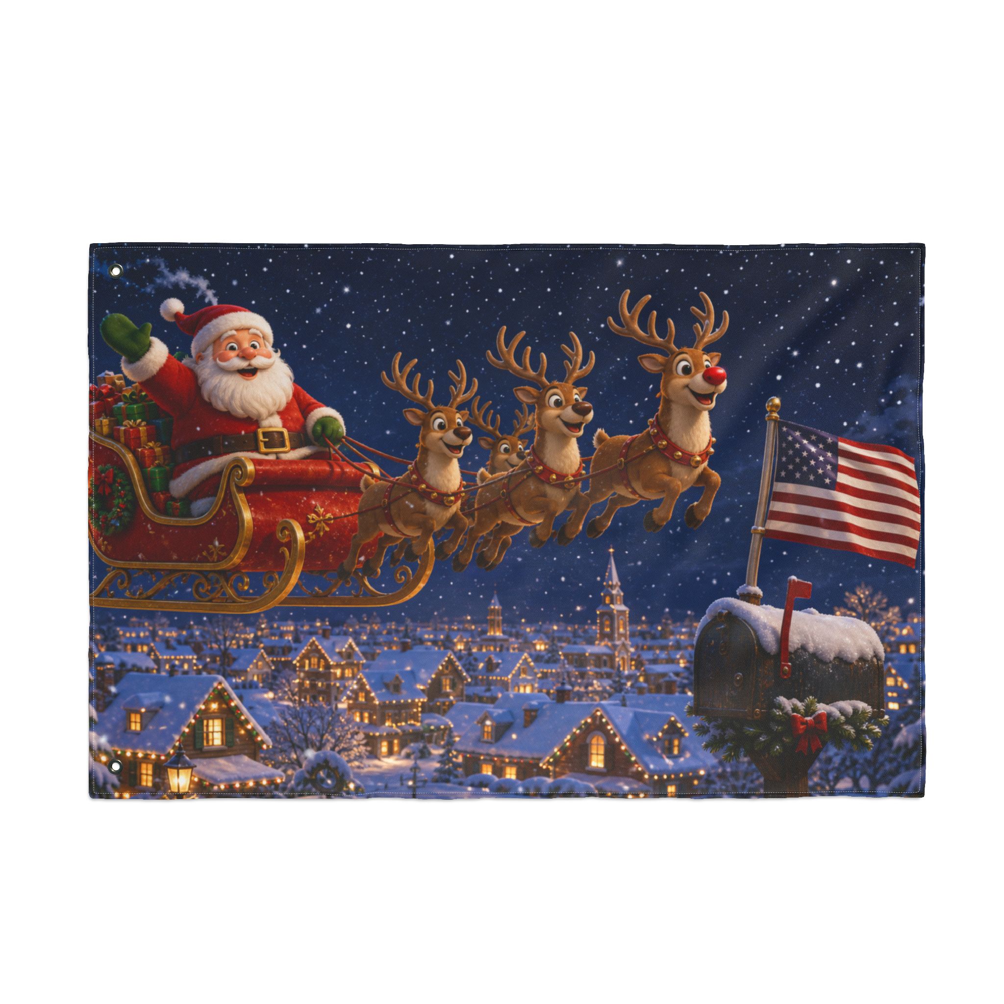 Santa Sleigh Over Town Double-Sided Christmas Flag - Image 5
