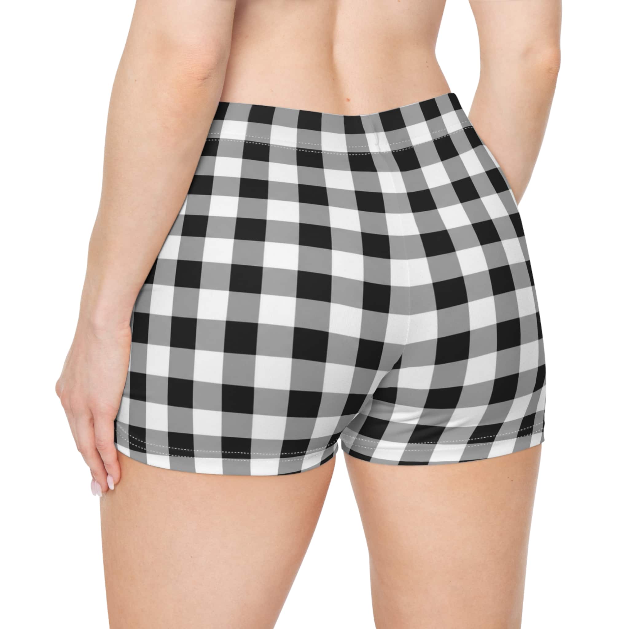 Black White Gingham Women's Shorts — Cozy Lounge Shorts - Image 2
