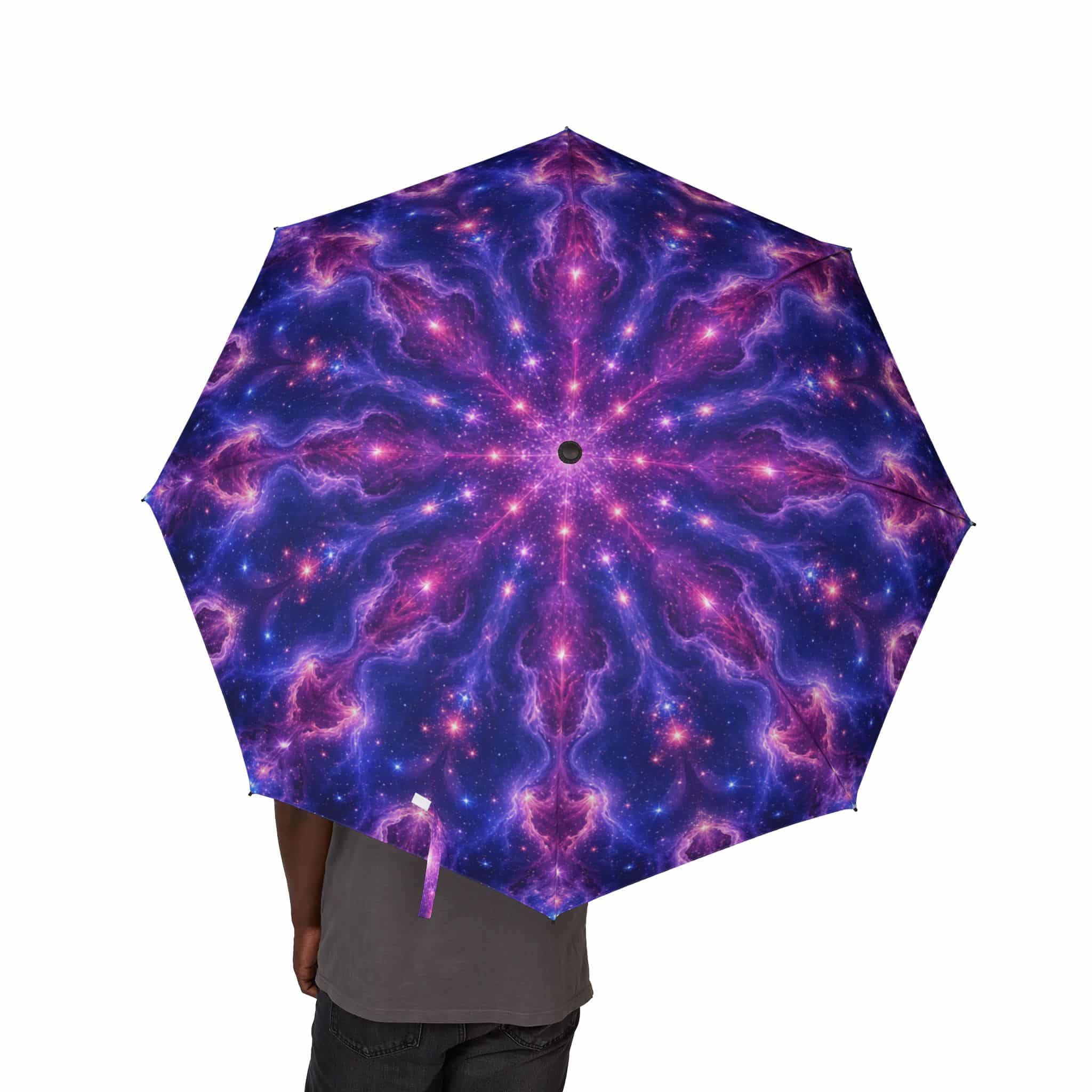 Cosmic Nebula Galaxy Foldable Umbrella — Purple Nebula Semi-Automatic Travel Umbrella - Image 4