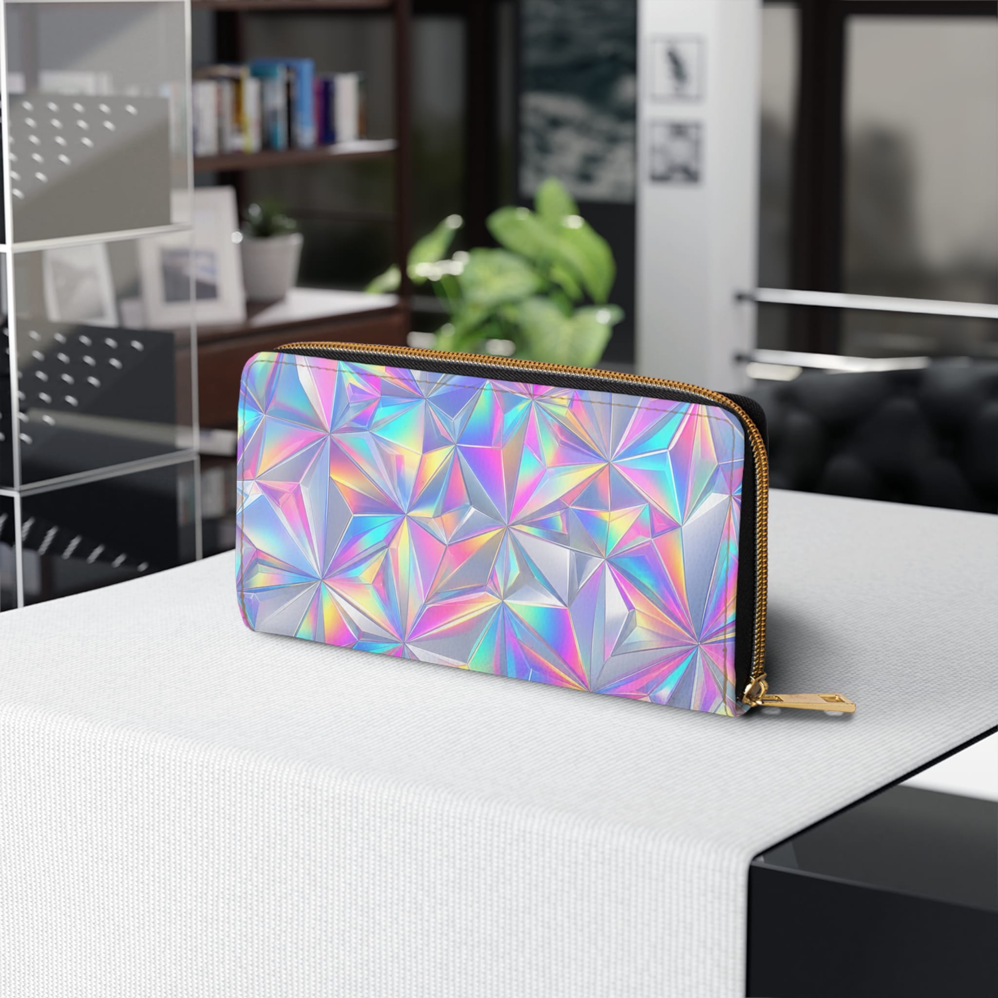 Holographic Iridescent Prism Zipper Wallet, Chrome Rainbow Crystal - Image 7