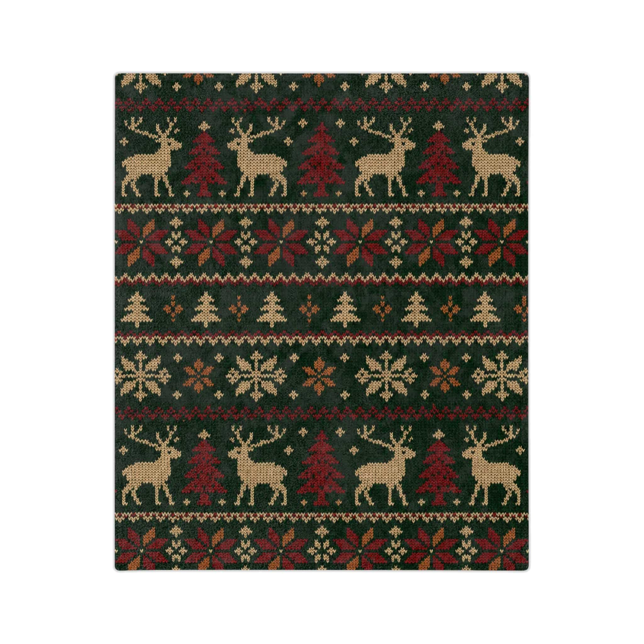Christmas Reindeer Knit-Pattern Velveteen Blanket - Image 6