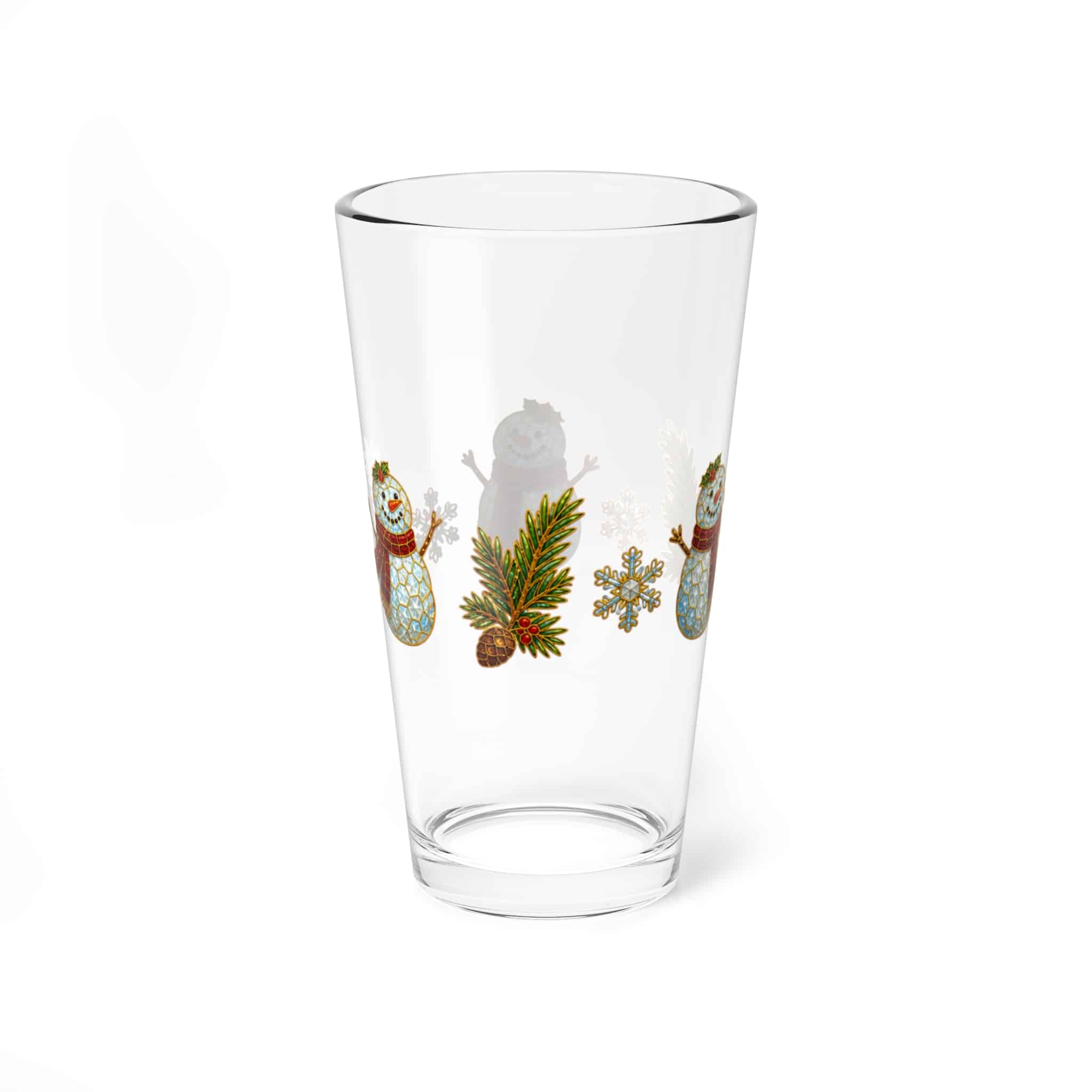 Holiday Snowman Pint Glass - 16oz Christmas Mixing Glass with Pine & Snowflake Design - Image 2
