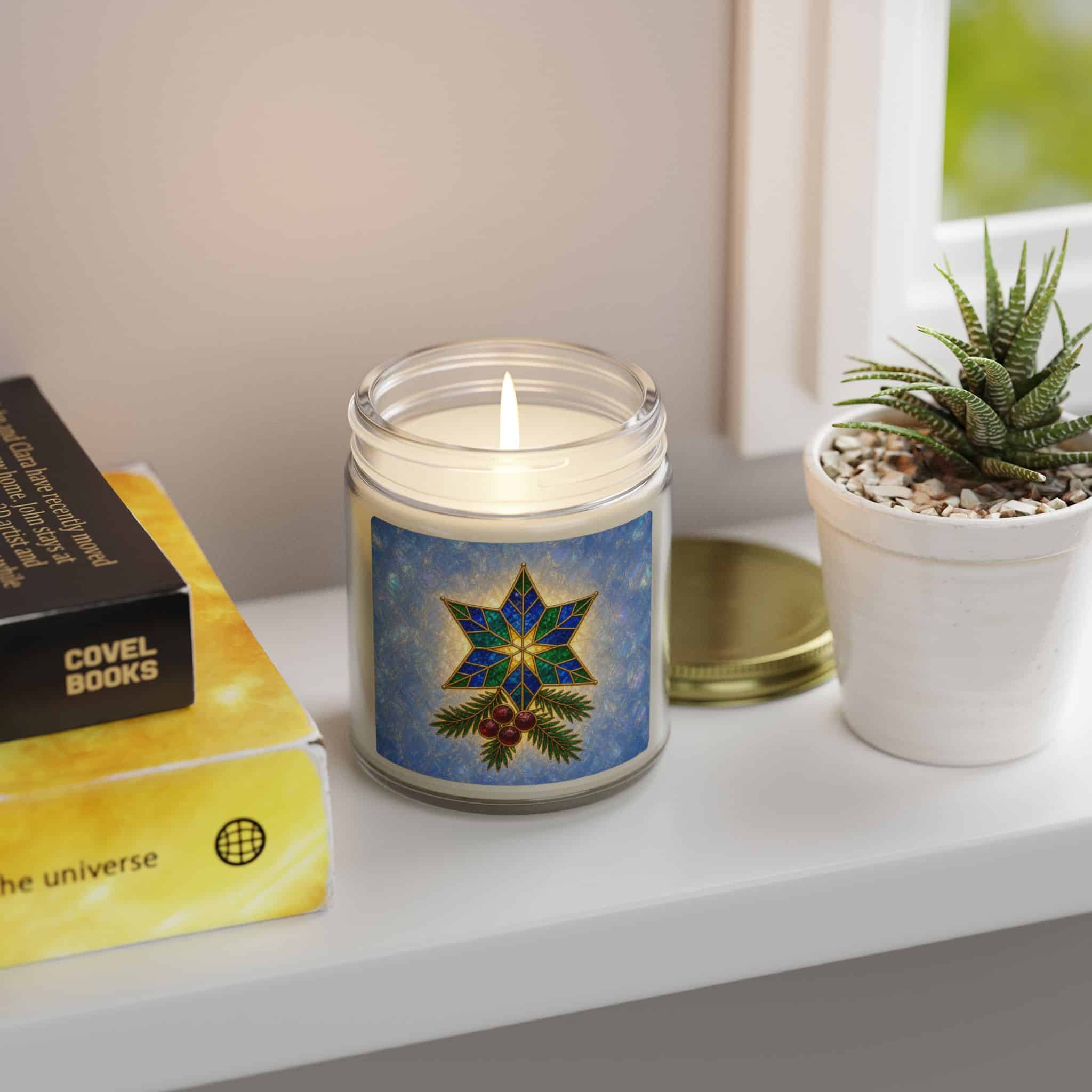 Coconut Apricot Scented Candle (4oz/9oz) — Christmas Star & Pinecone Jar - Image 178