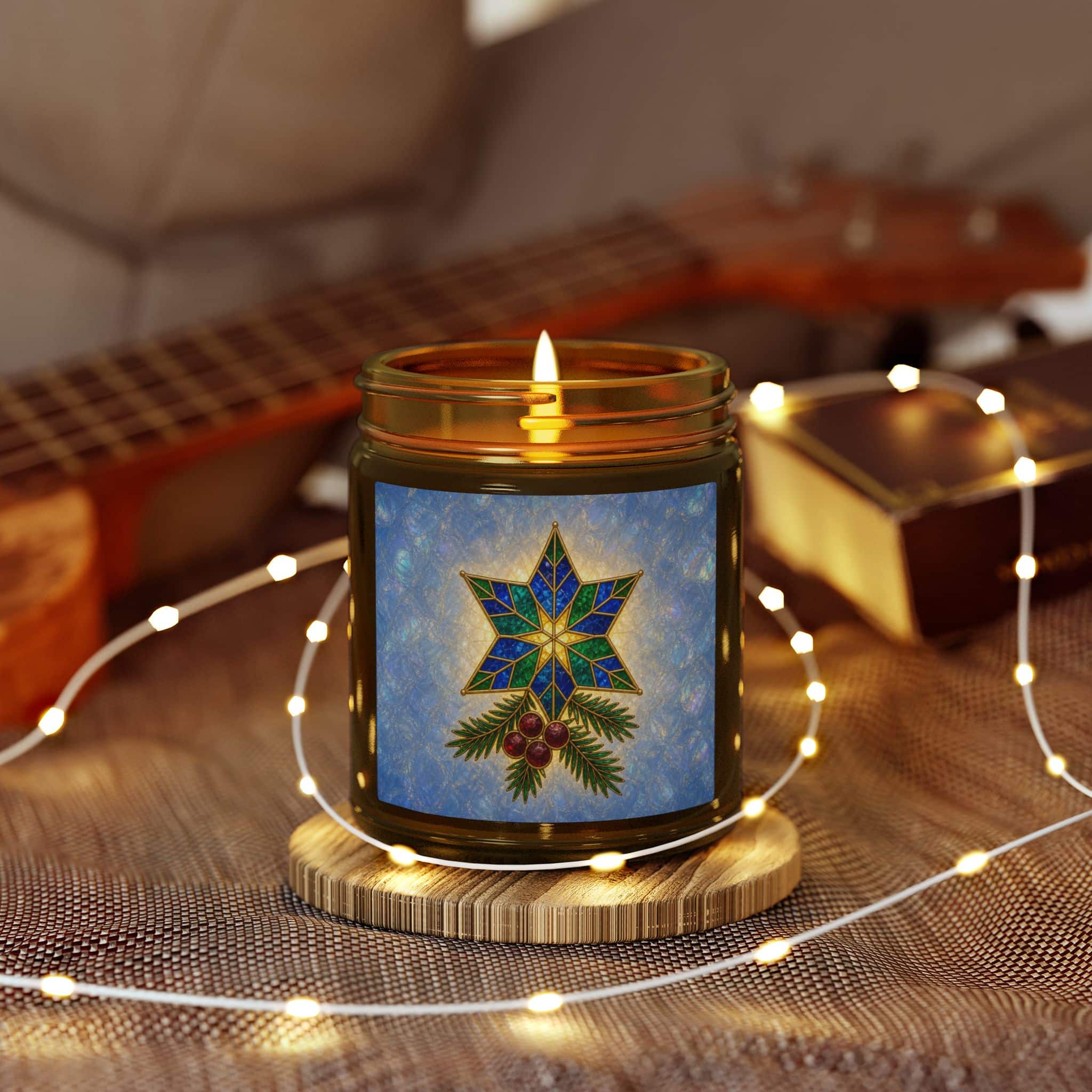 Coconut Apricot Scented Candle (4oz/9oz) — Christmas Star & Pinecone Jar - Image 175
