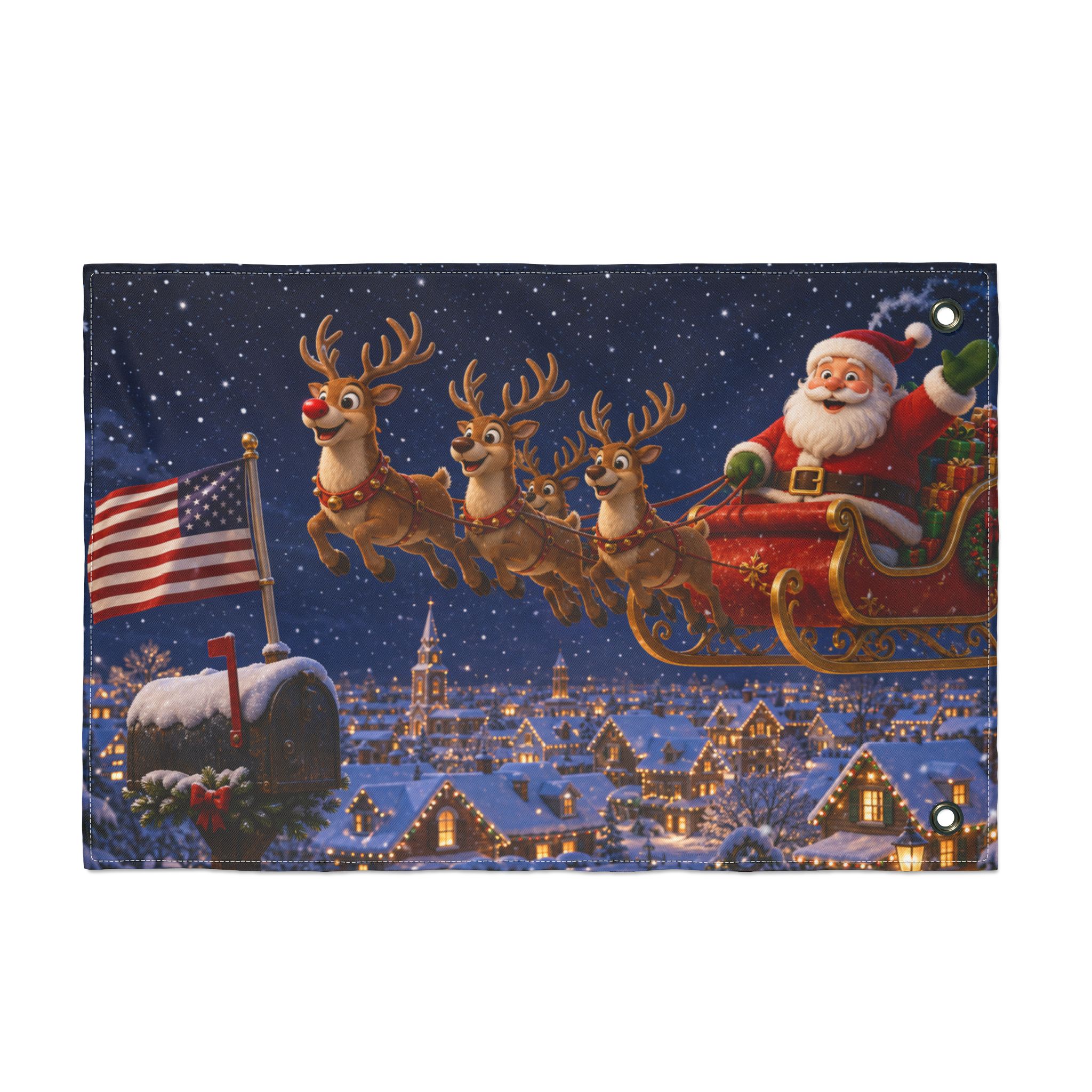 Santa Sleigh Over Town Double-Sided Christmas Flag - Image 2