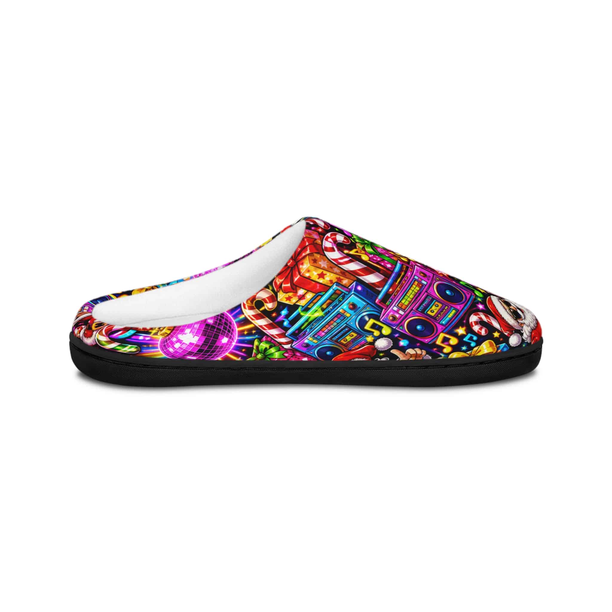Christmas Disco Slippers — Colorful Santa & Retro Boombox Women's Indoor Slippers - Image 5