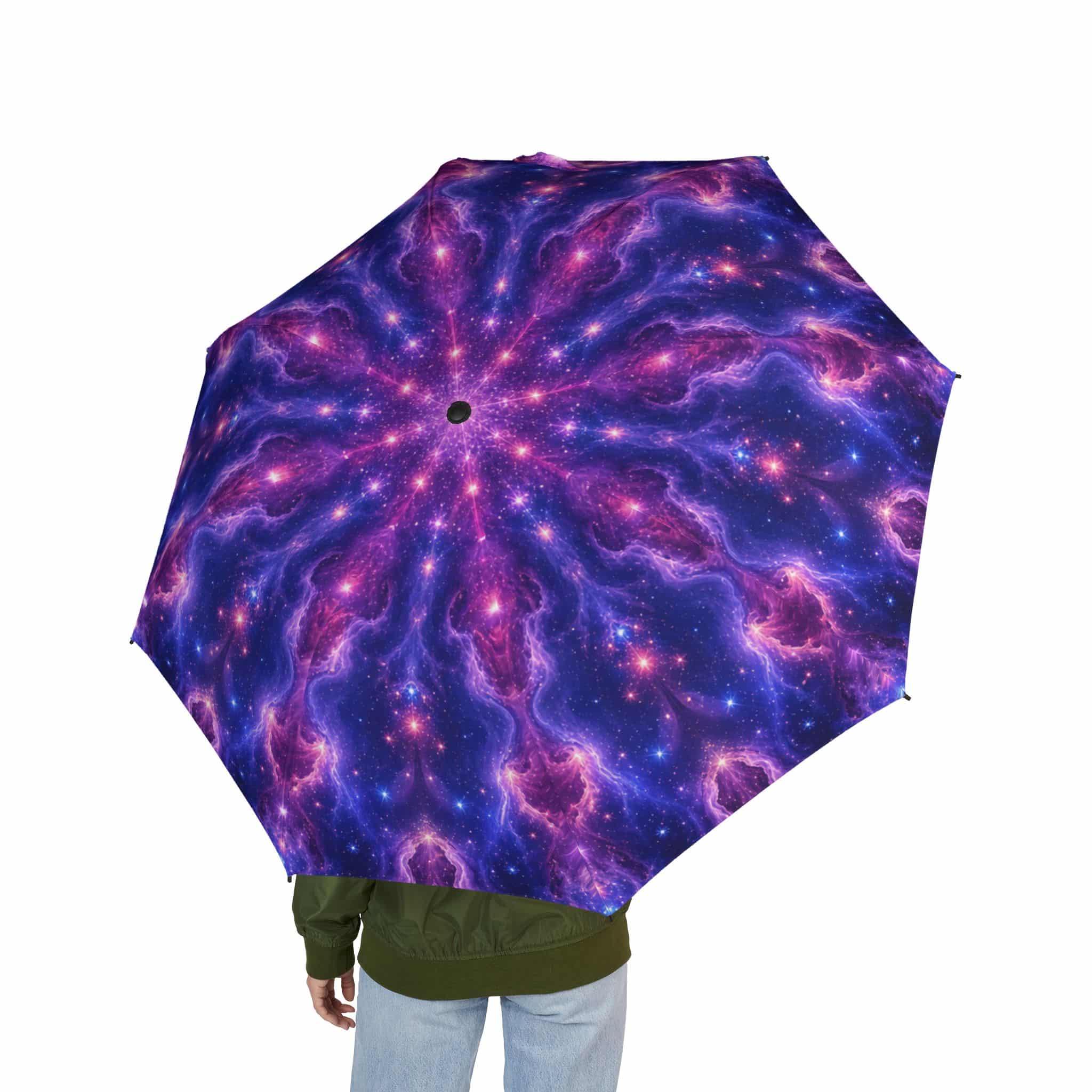 Cosmic Nebula Galaxy Foldable Umbrella — Purple Nebula Semi-Automatic Travel Umbrella - Image 3