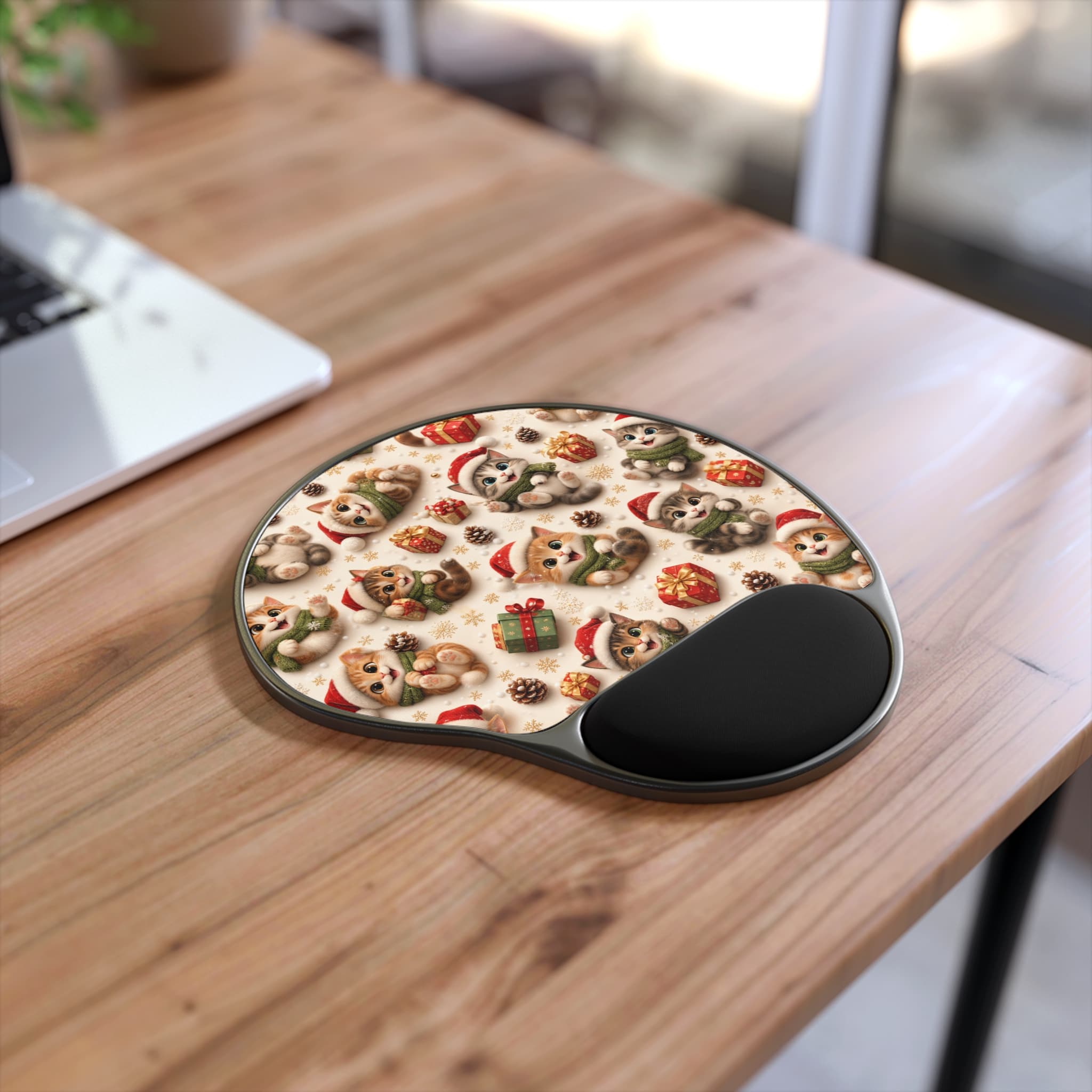 Cozy Christmas Kawaii Cats Mouse Pad with Gel Wrist Rest — Cute Holiday Cat Pattern - Image 2
