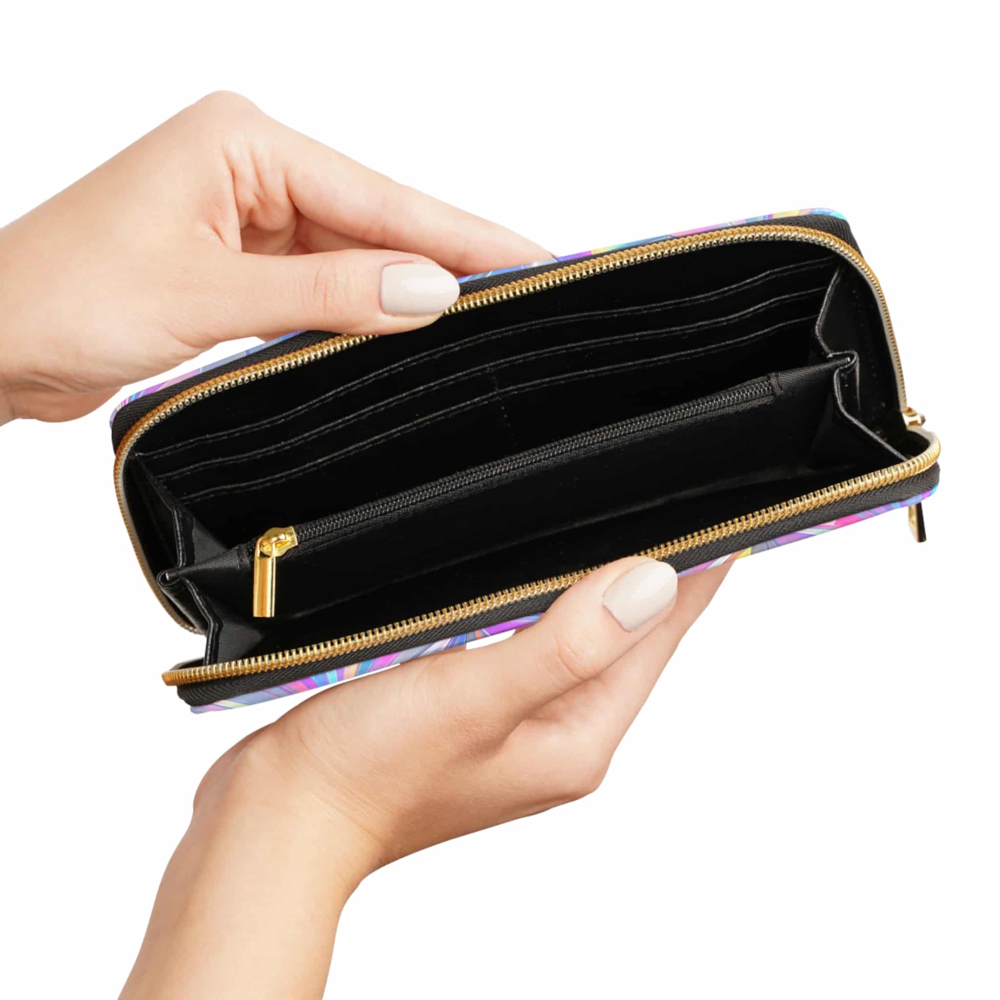 Holographic Iridescent Prism Zipper Wallet, Chrome Rainbow Crystal - Image 3