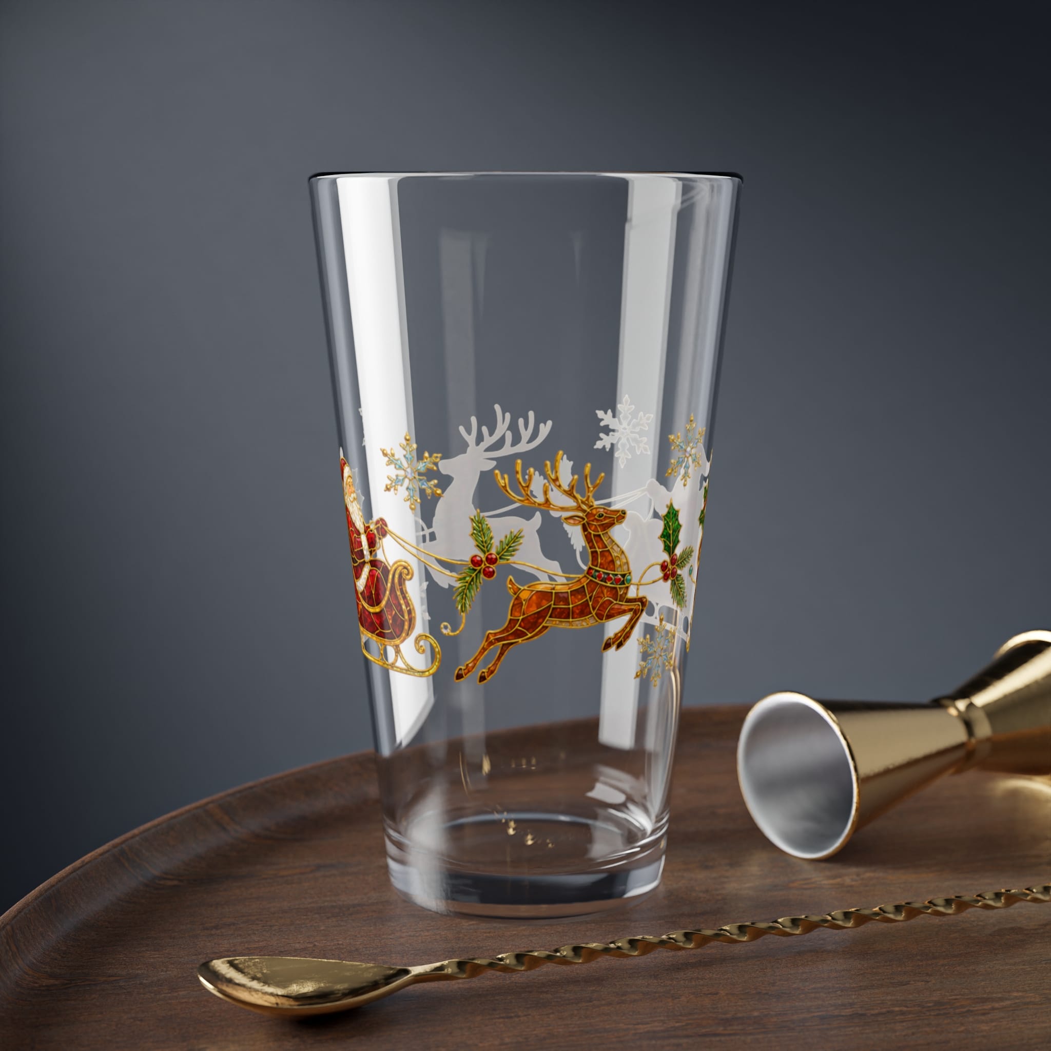Christmas Sleigh Mixing Glass — 16oz Holiday Cocktail Pint - Image 5