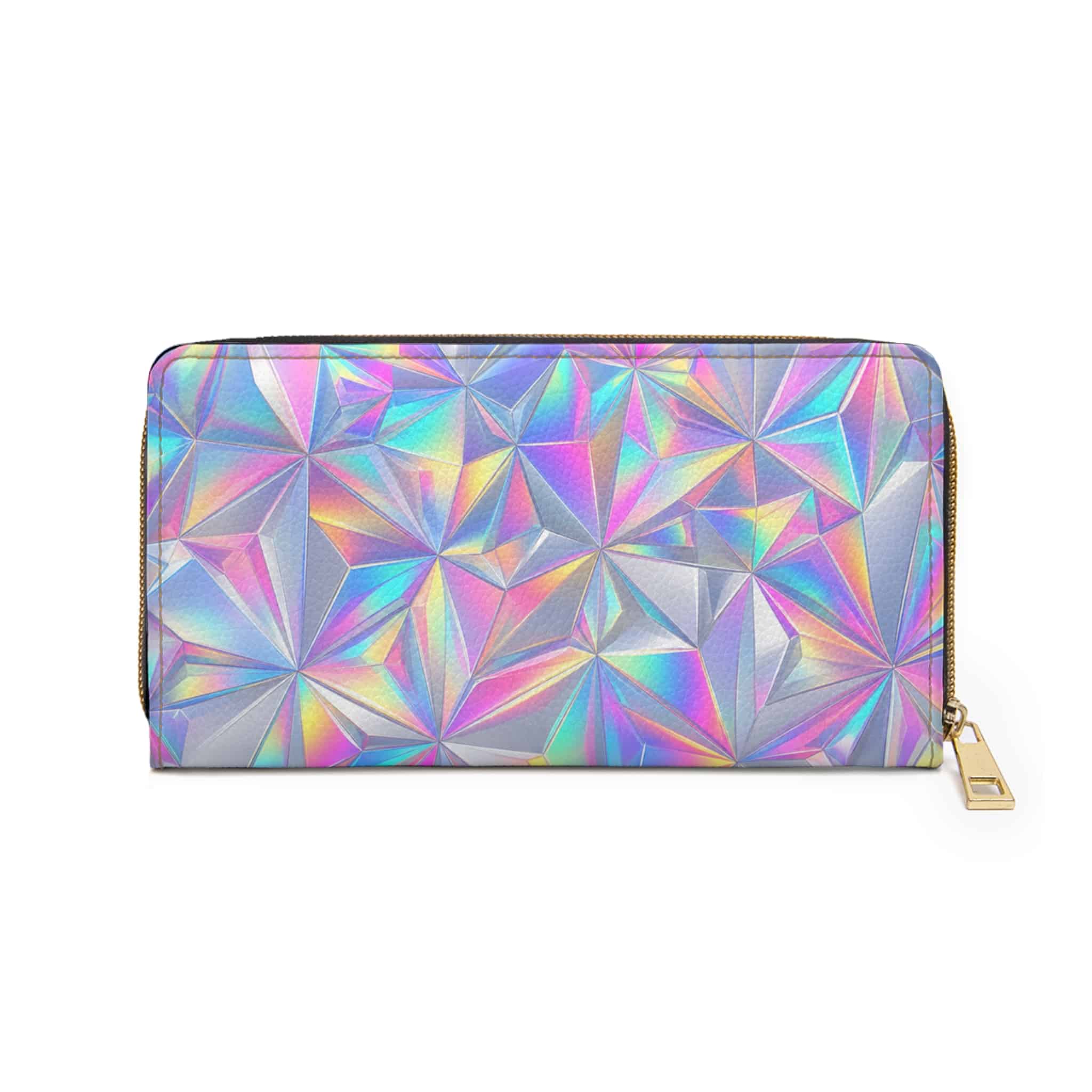 Holographic Iridescent Prism Zipper Wallet, Chrome Rainbow Crystal - Image 2