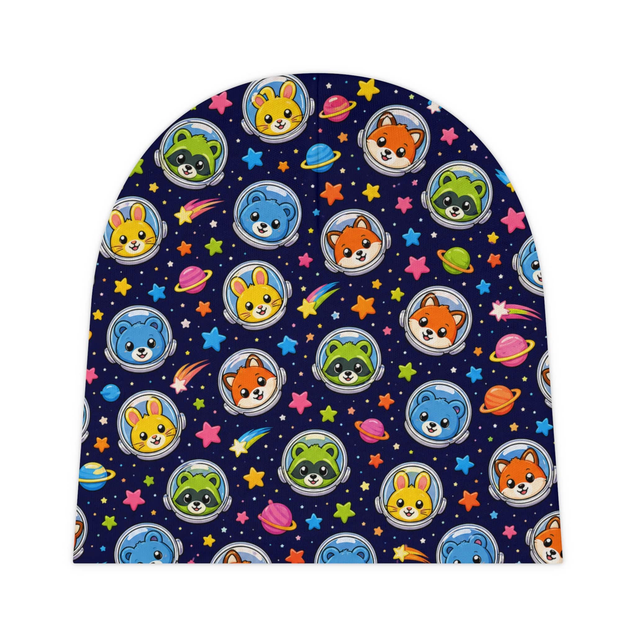 Space Buddies Baby Beanie - Cute Space Animals Allover Print - Image 2