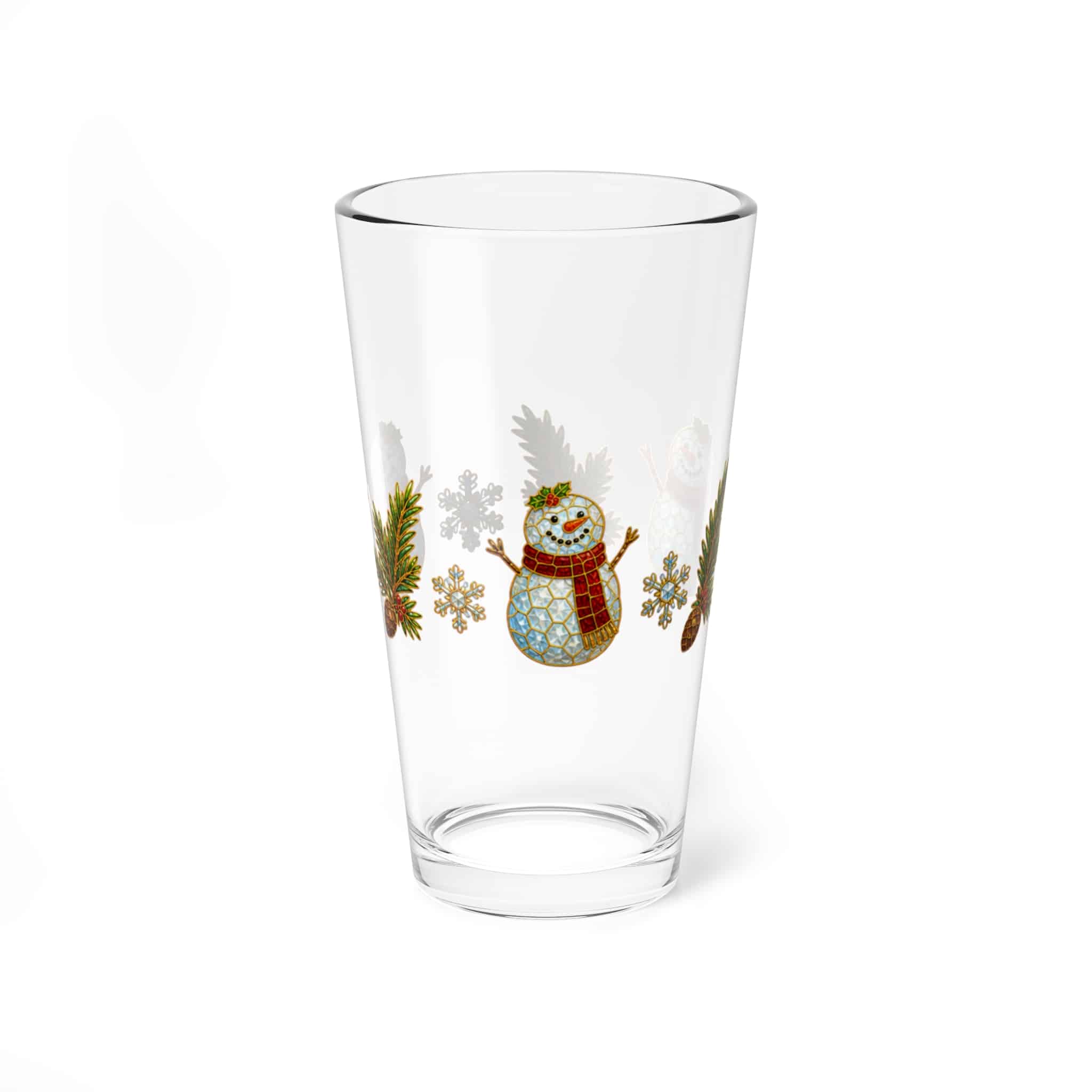 Holiday Snowman Pint Glass - 16oz Christmas Mixing Glass with Pine & Snowflake Design - Image 4