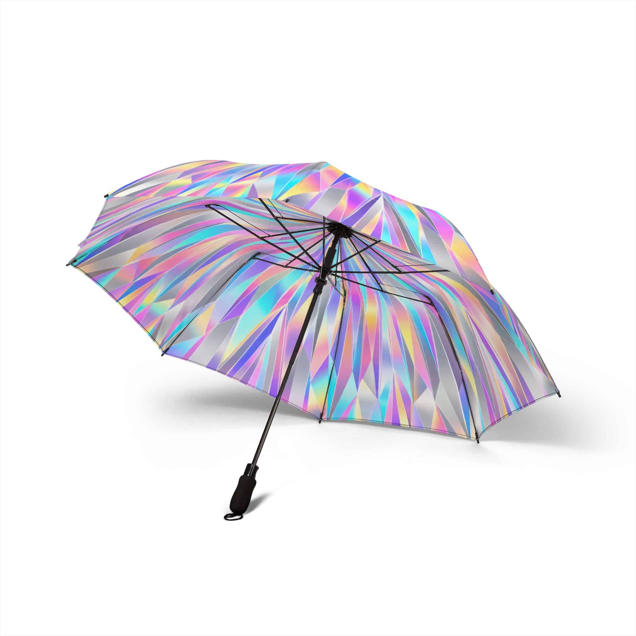 Holographic Iridescent Burst Foldable Umbrella — Iridescent Prism Swirl Compact Umbrella - Image 2