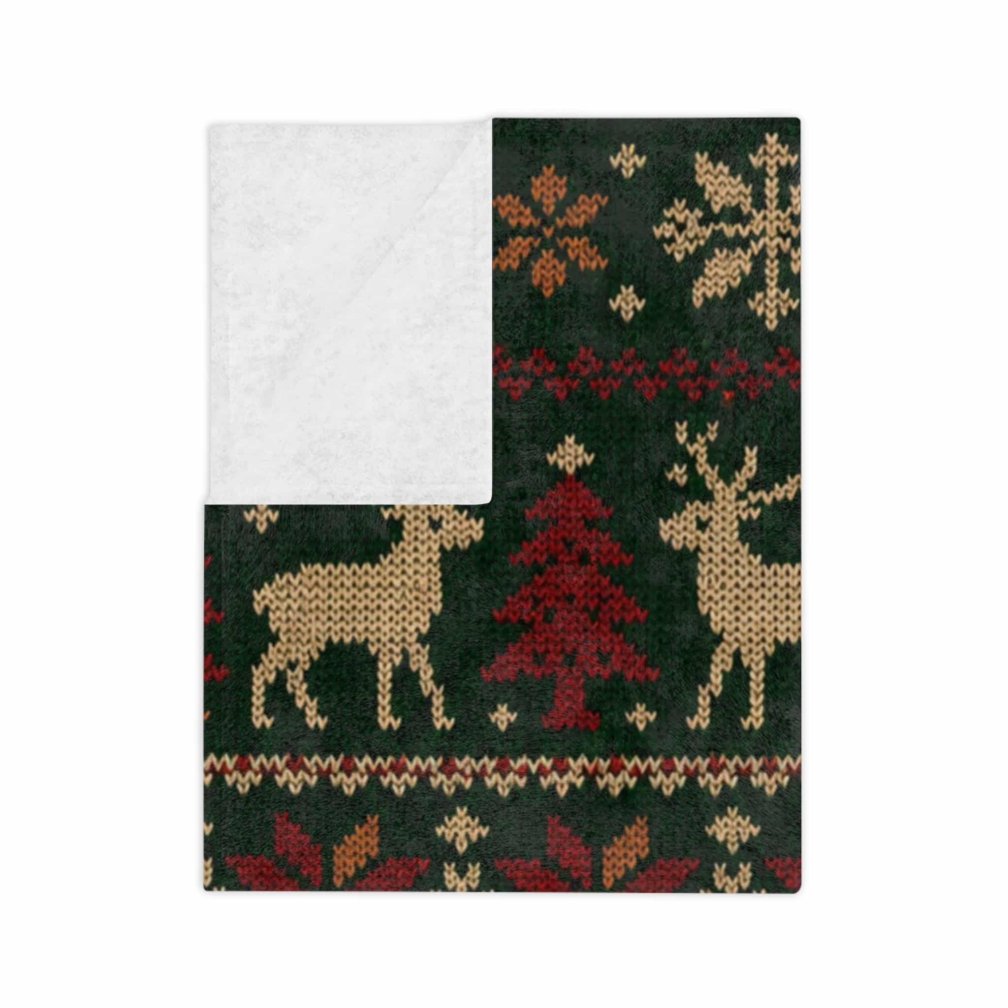 Christmas Reindeer Knit-Pattern Velveteen Blanket - Image 13