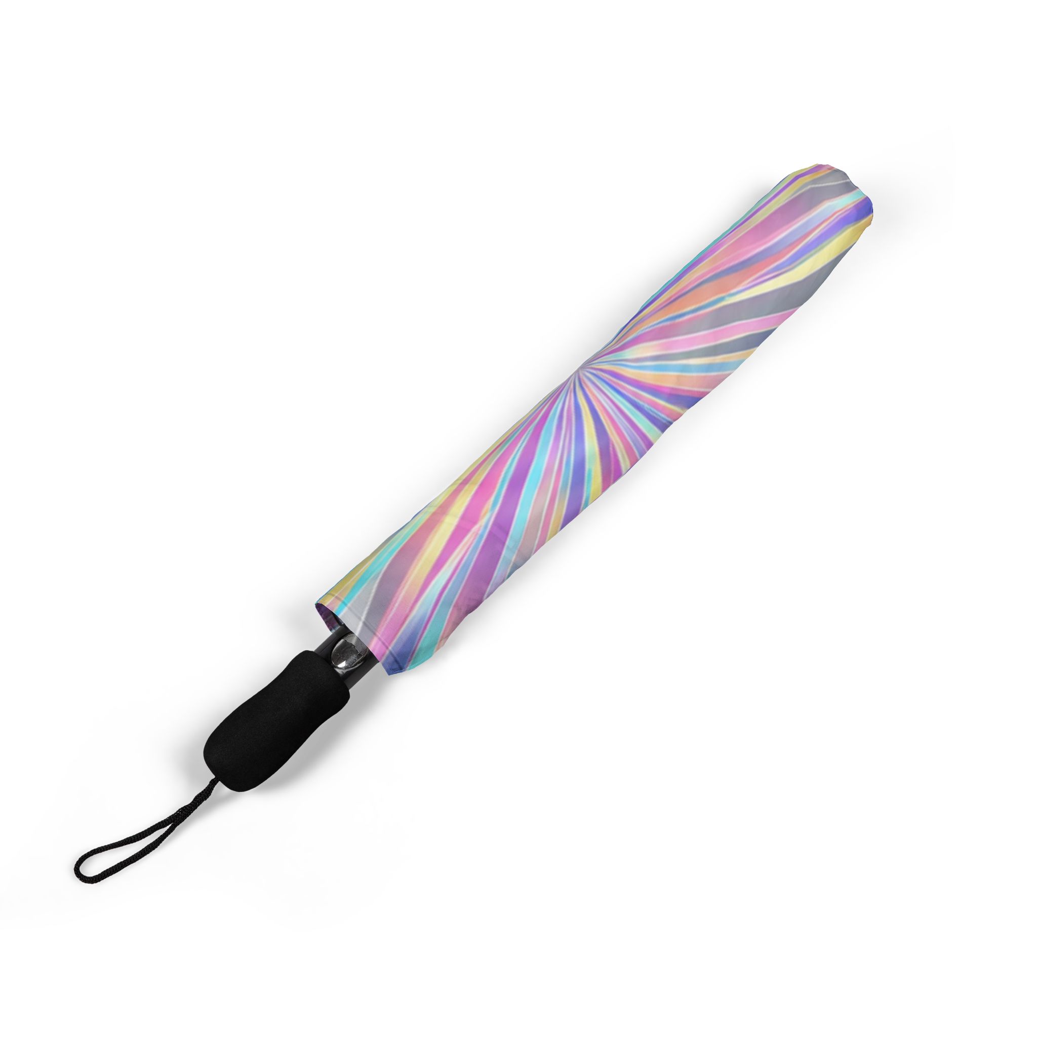 Holographic Iridescent Burst Foldable Umbrella — Iridescent Prism Swirl Compact Umbrella - Image 5