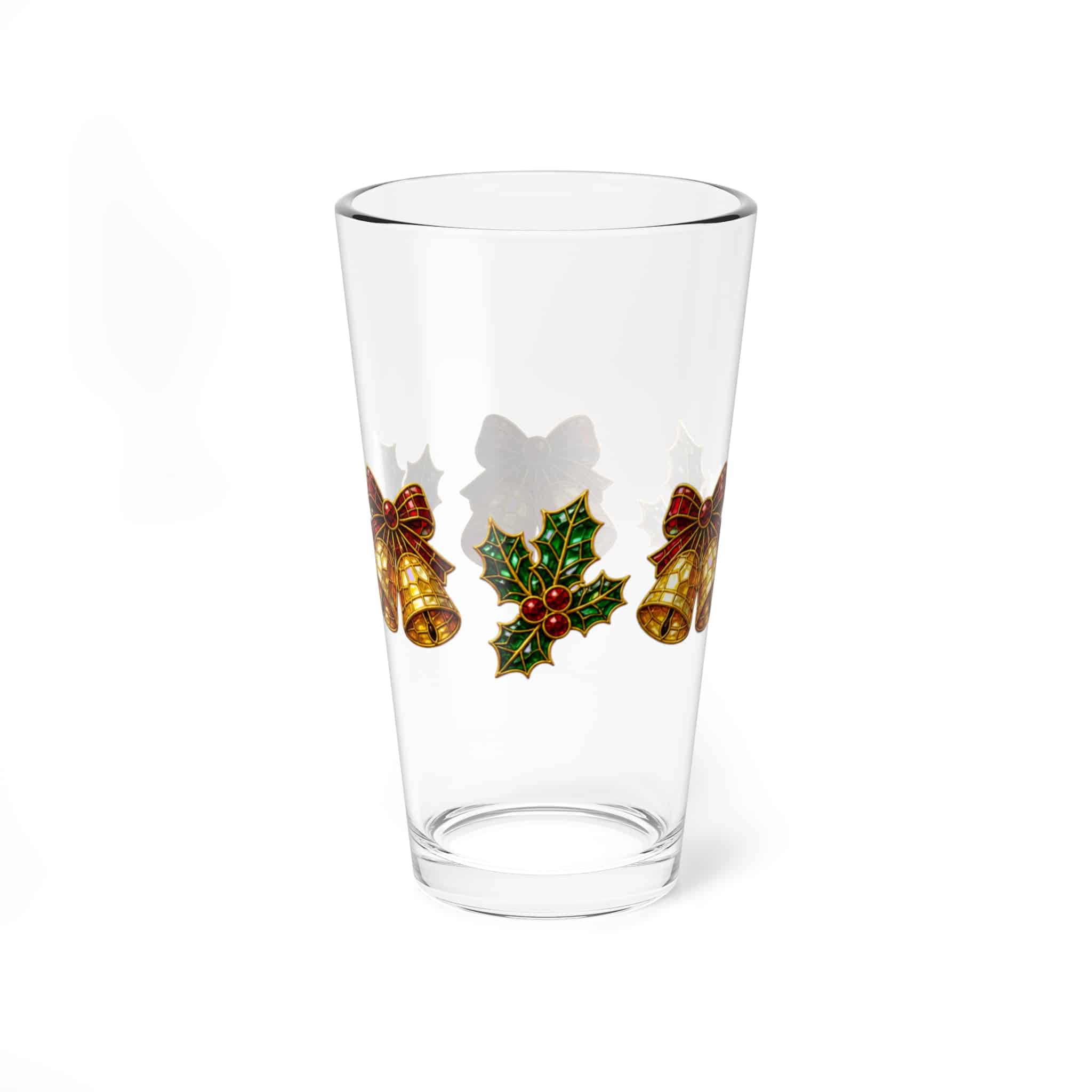 Christmas Bells & Holly Mixing Glass — 16 oz Holiday Cocktail Glass - Image 2