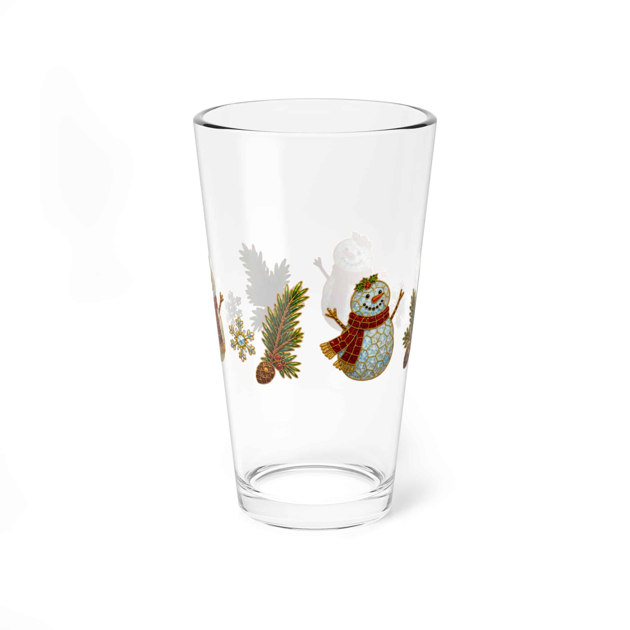 Holiday Snowman Pint Glass - 16oz Christmas Mixing Glass with Pine & Snowflake Design - Image 3