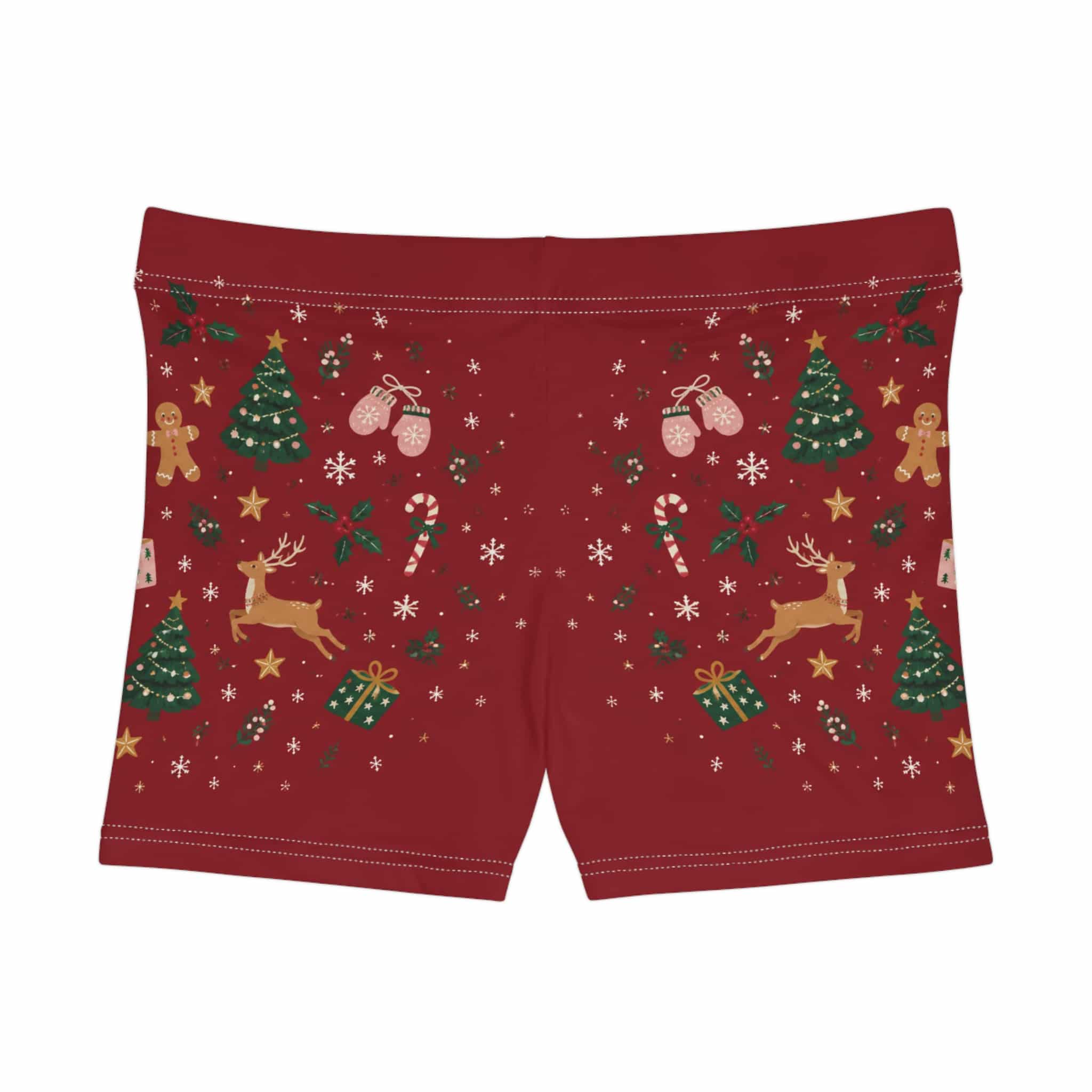 Christmas Holiday Women's Shorts - Red Festive Reindeer & Tree - Image 6