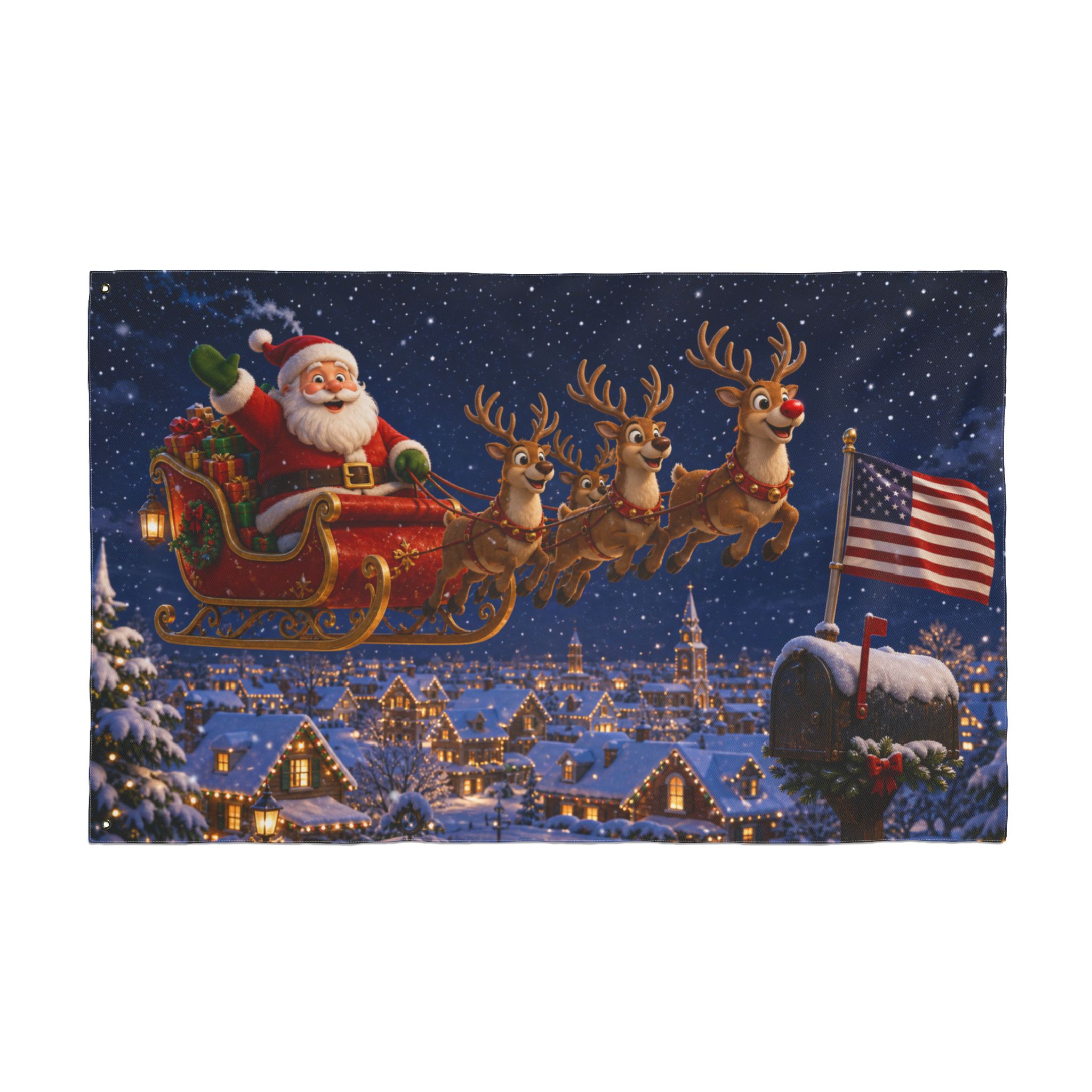 Santa Sleigh Over Town Double-Sided Christmas Flag - Image 9