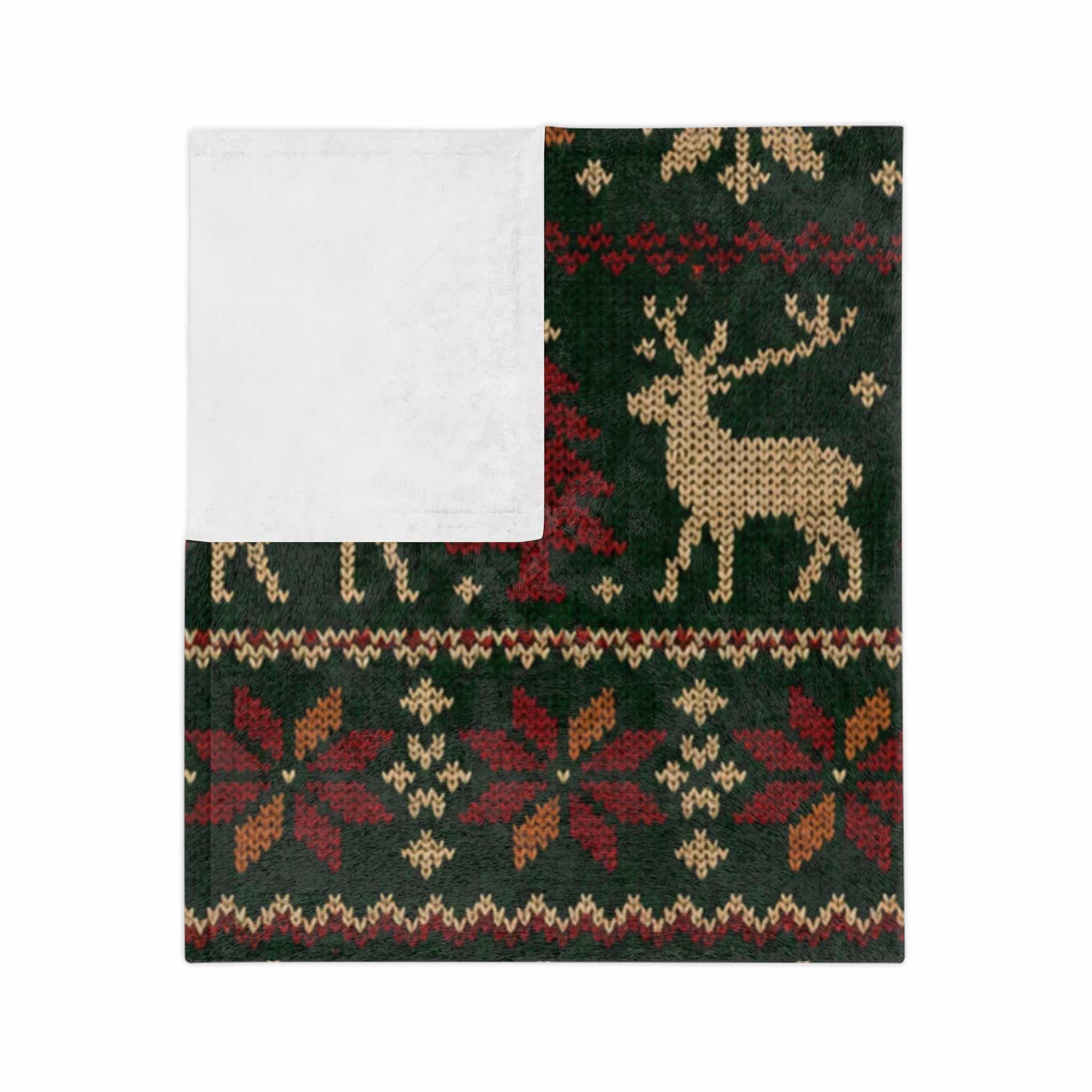 Christmas Reindeer Knit-Pattern Velveteen Blanket - Image 8