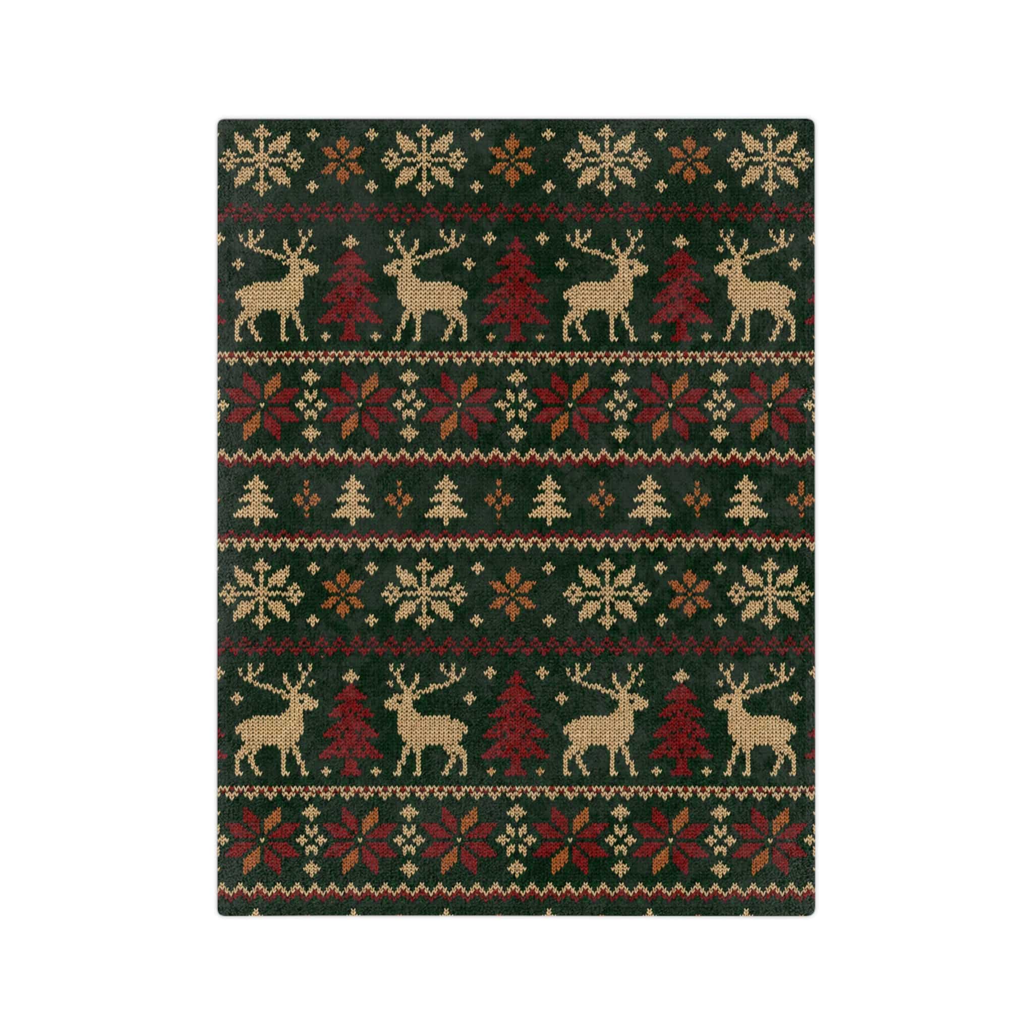 Christmas Reindeer Knit-Pattern Velveteen Blanket - Image 11