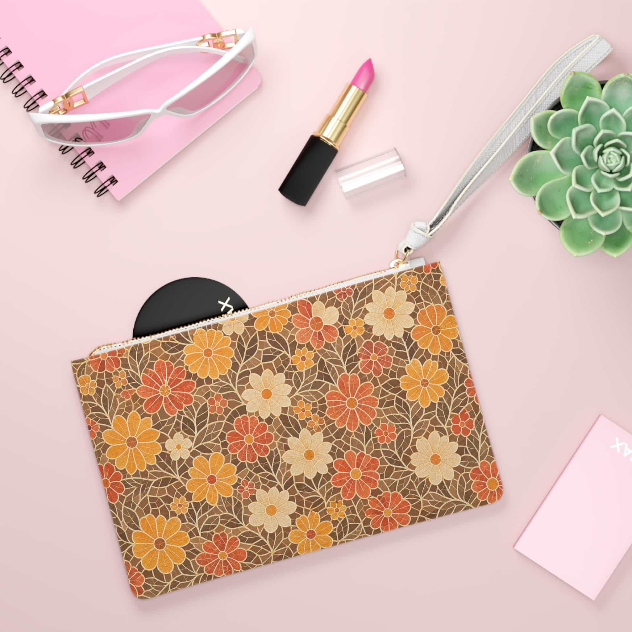 Retro Floral Clutch Bag — Autumn Daisy Wristlet - Image 4