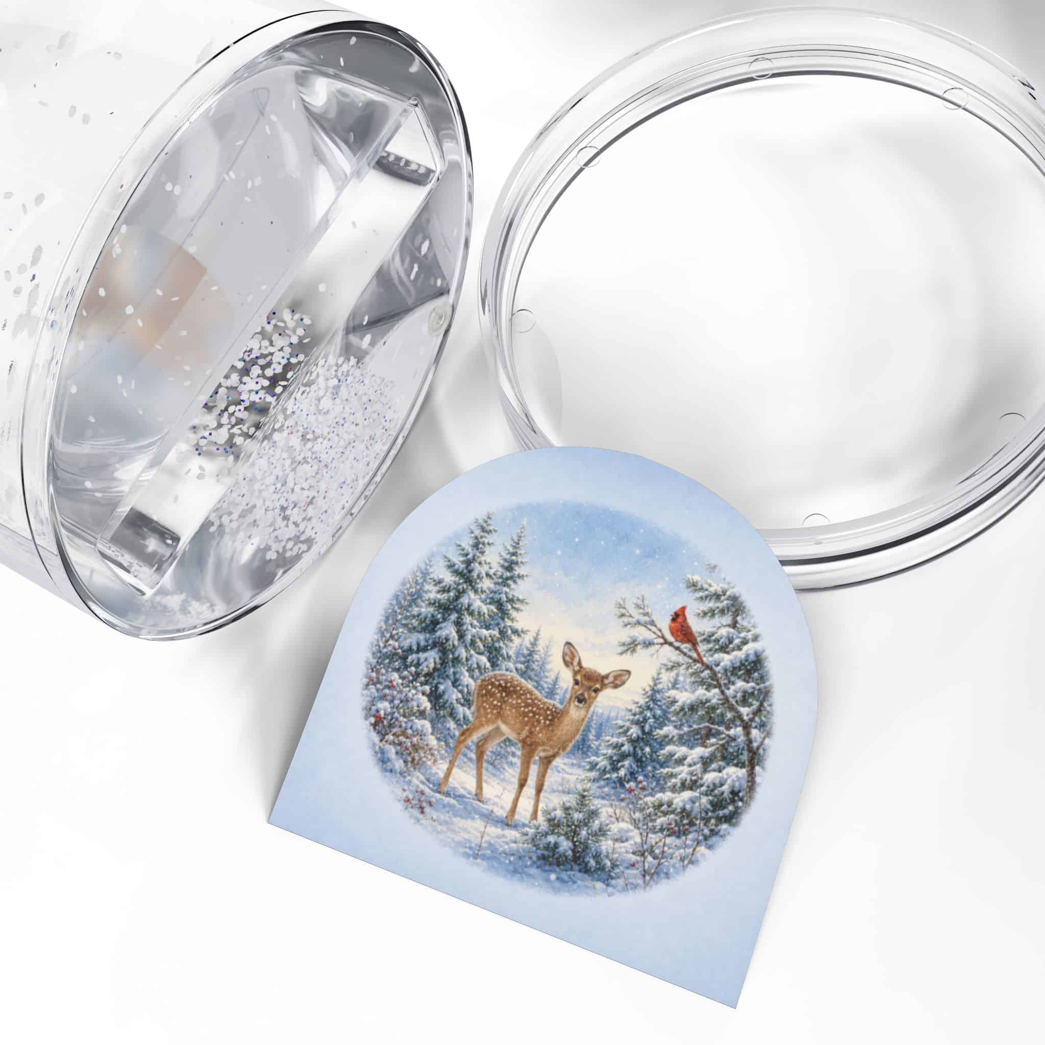 Winter Deer Snow Globe – Holiday Snow Globe with Deer & Cardinal Scene - Image 3