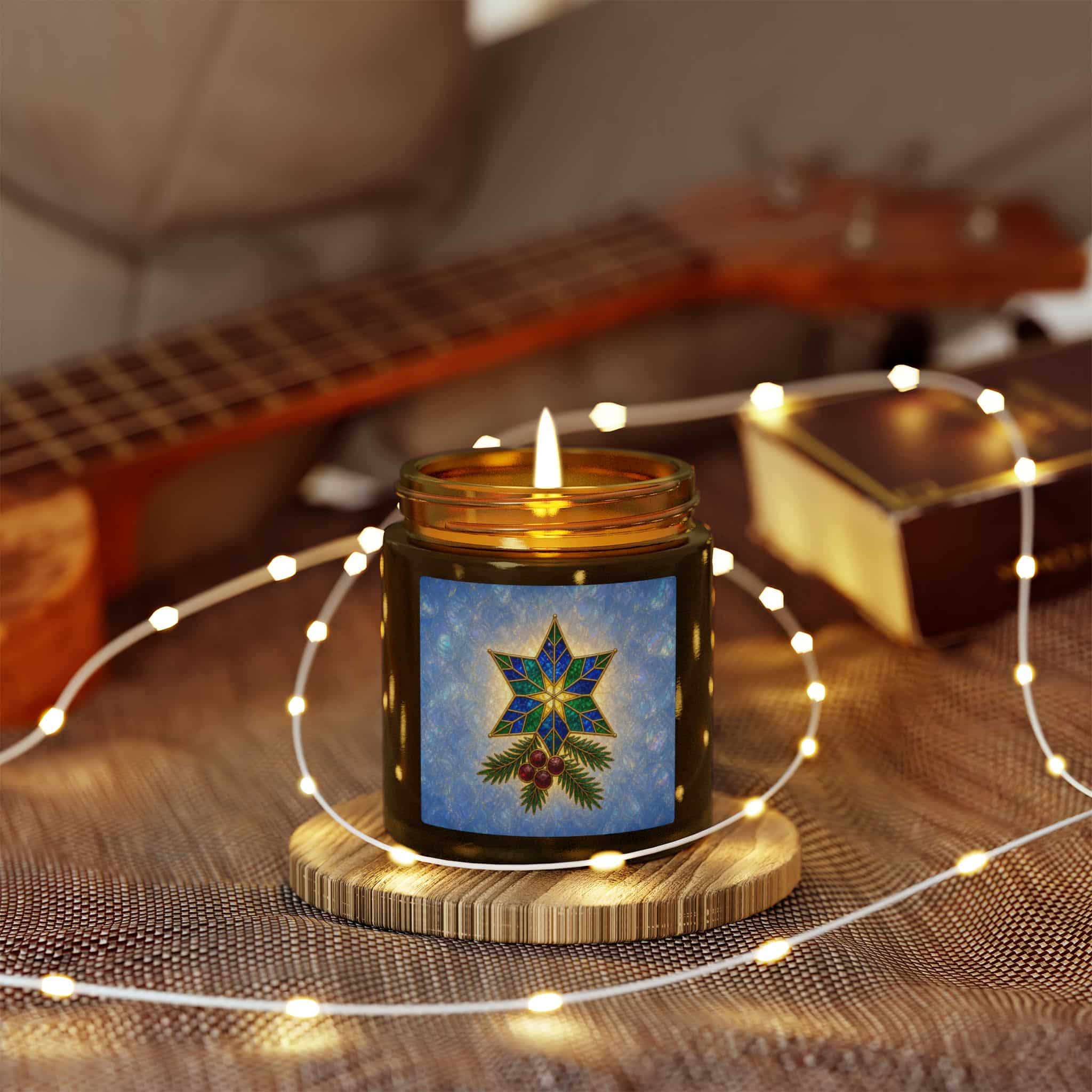 Coconut Apricot Scented Candle (4oz/9oz) — Christmas Star & Pinecone Jar - Image 85