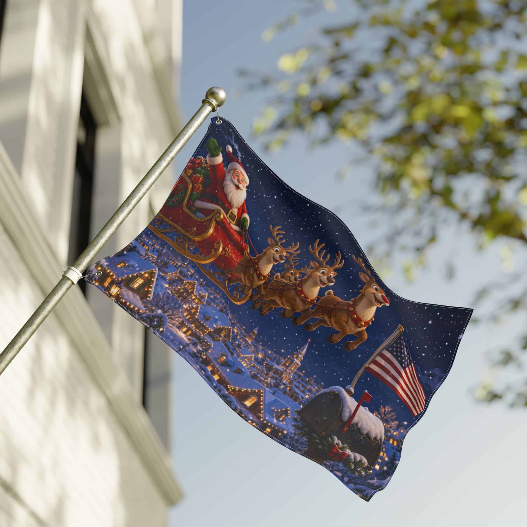 Santa Sleigh Over Town Double-Sided Christmas Flag - Image 8