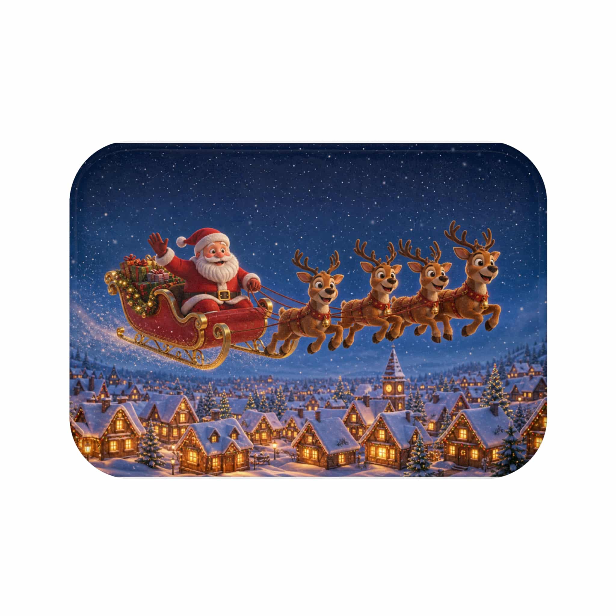 Christmas Santa Sleigh Bath Mat — Festive Holiday Bathroom Rug with Reindeer over Snowy Village - Image 5
