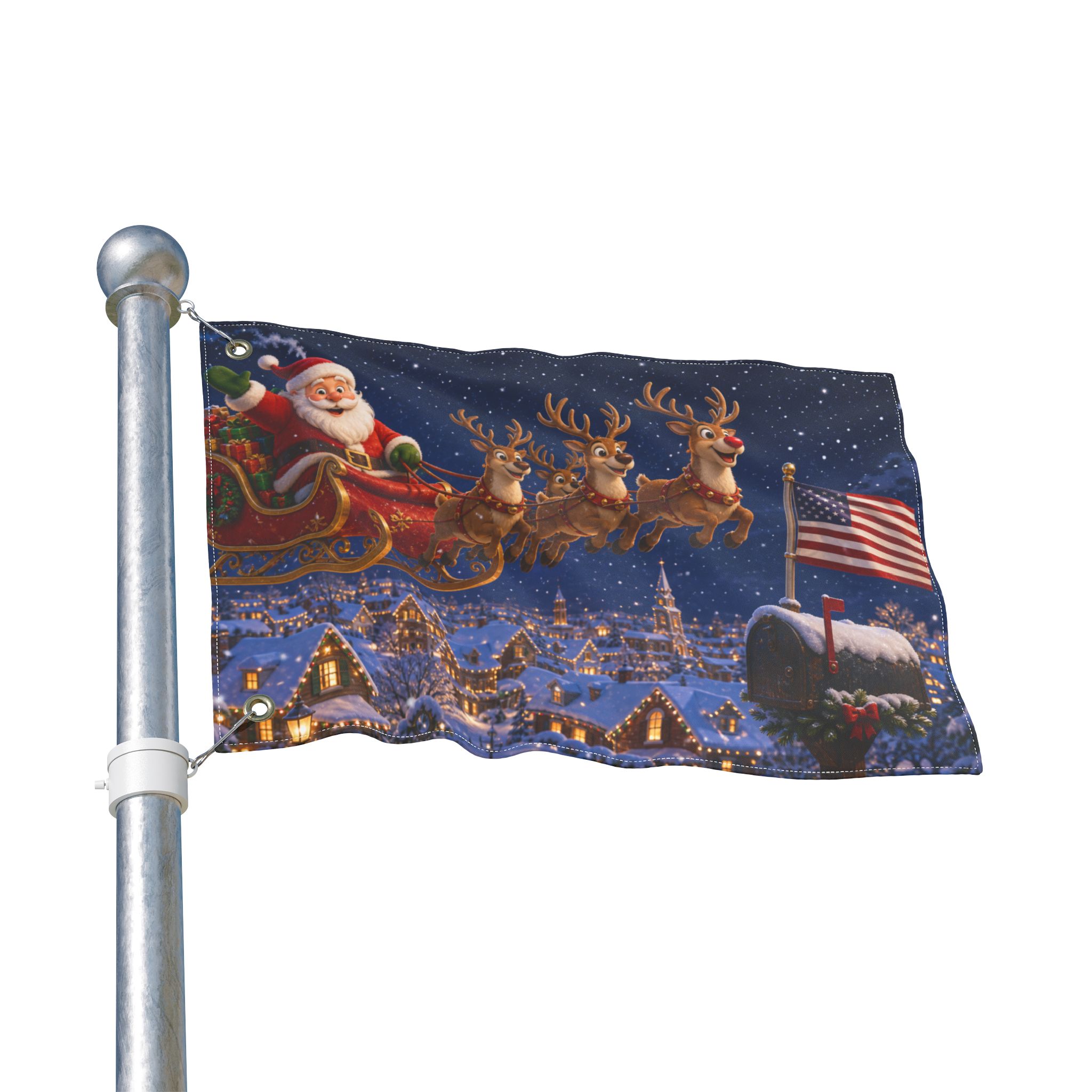 Santa Sleigh Over Town Double-Sided Christmas Flag - Image 3