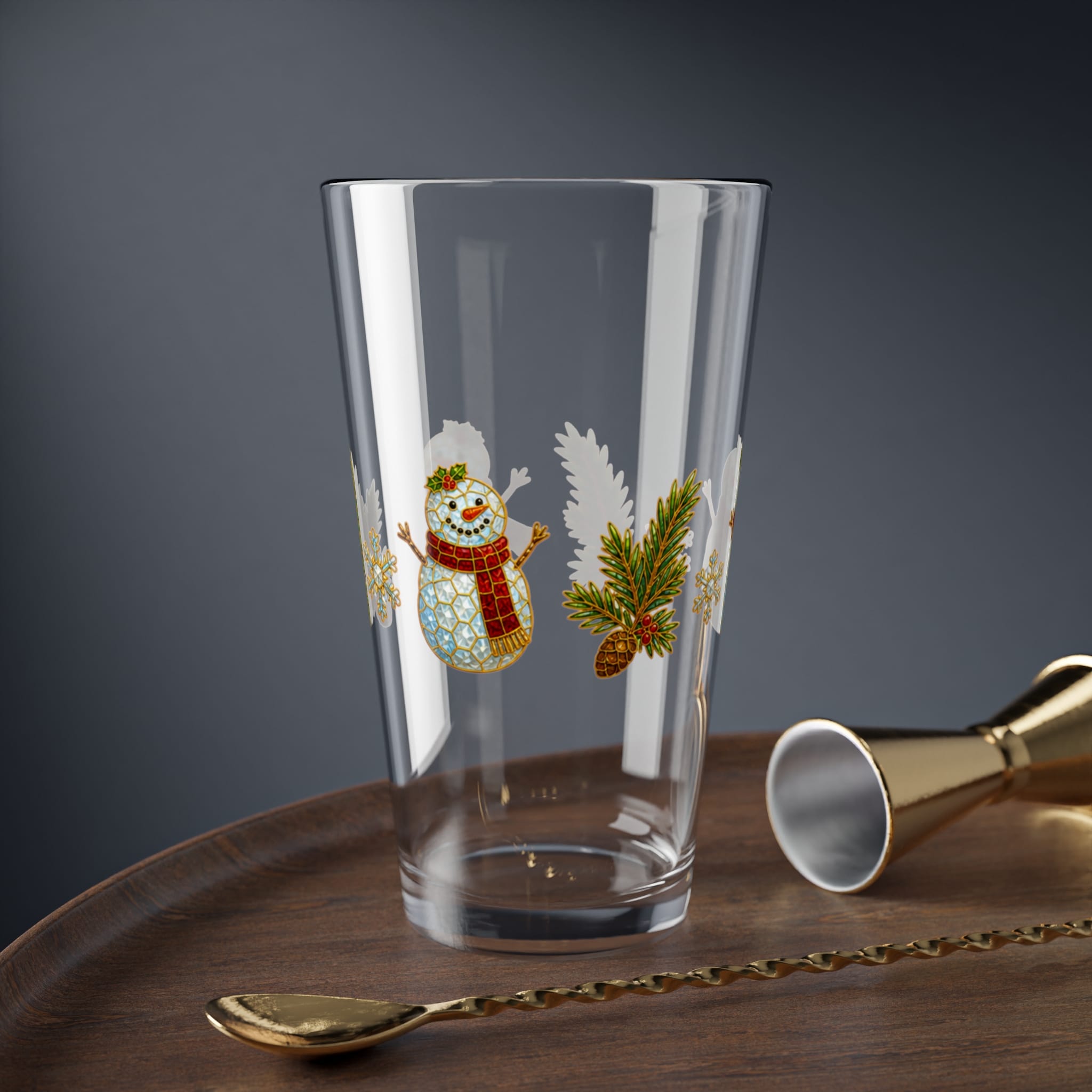 Holiday Snowman Pint Glass - 16oz Christmas Mixing Glass with Pine & Snowflake Design - Image 5