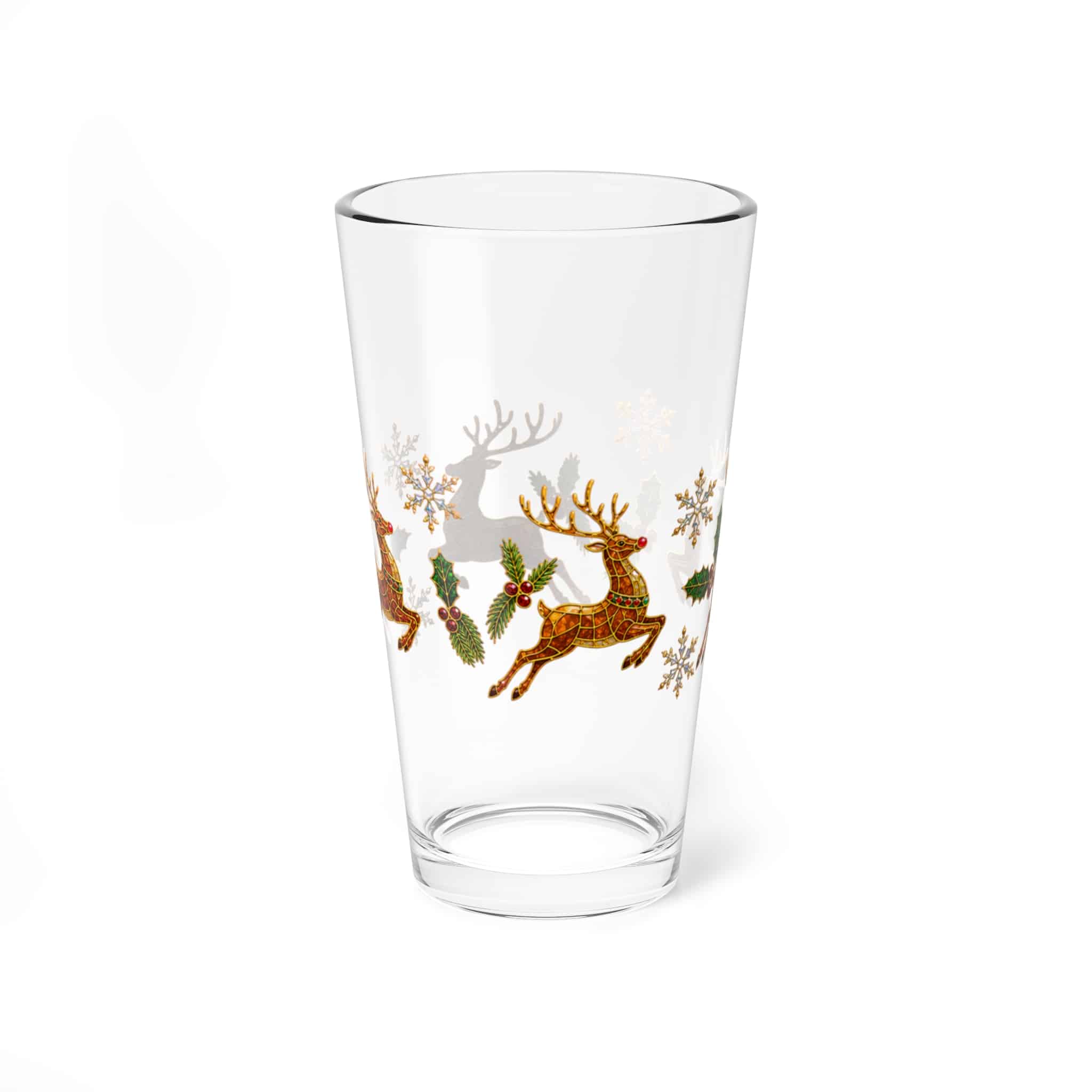 Christmas Reindeer 16oz Mixing Glass - Holiday Snowflake Cocktail Pint - Image 4