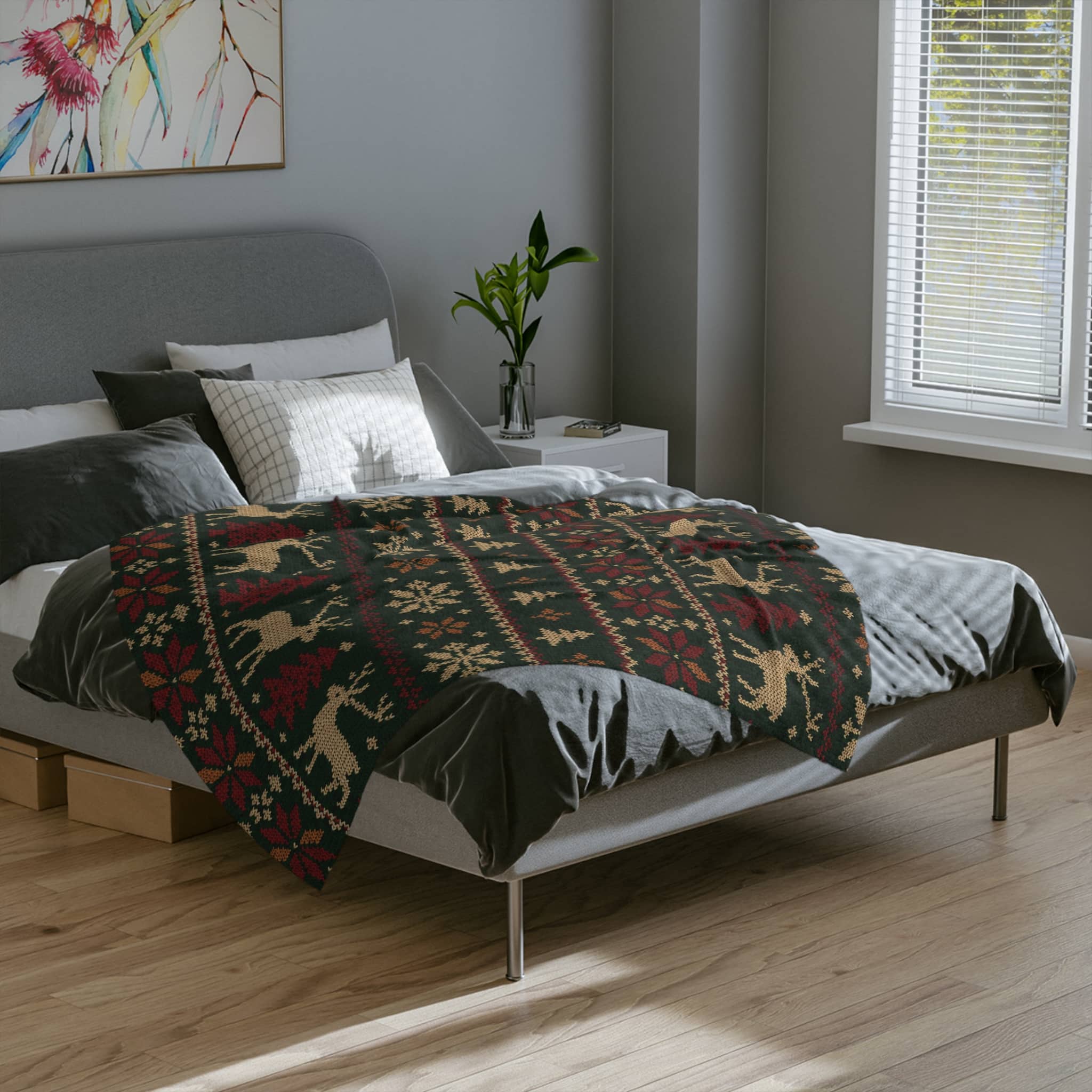 Christmas Reindeer Knit-Pattern Velveteen Blanket - Image 10