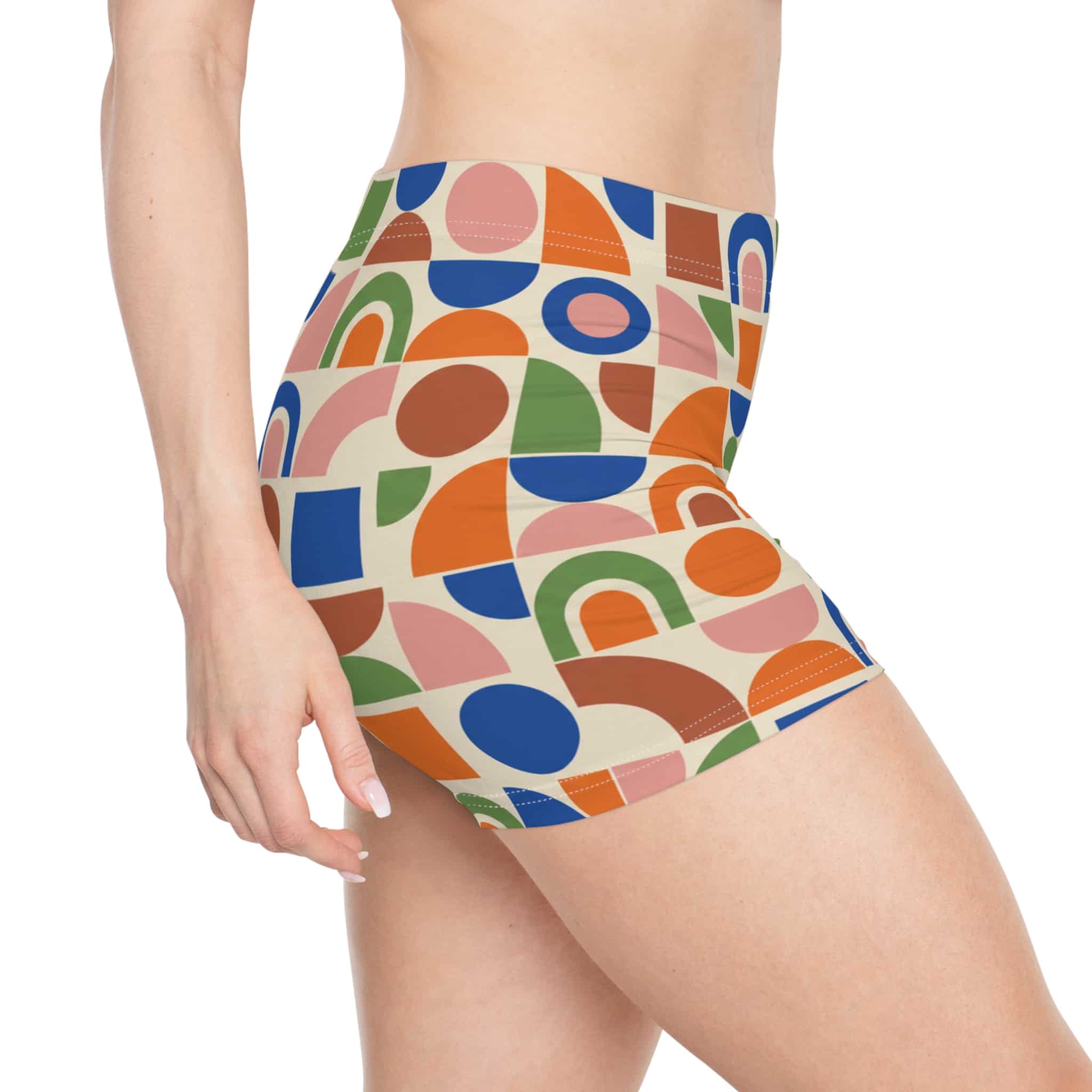 Retro Geometric Women's Shorts — Colorful 70s Mosaic Pattern - Image 4