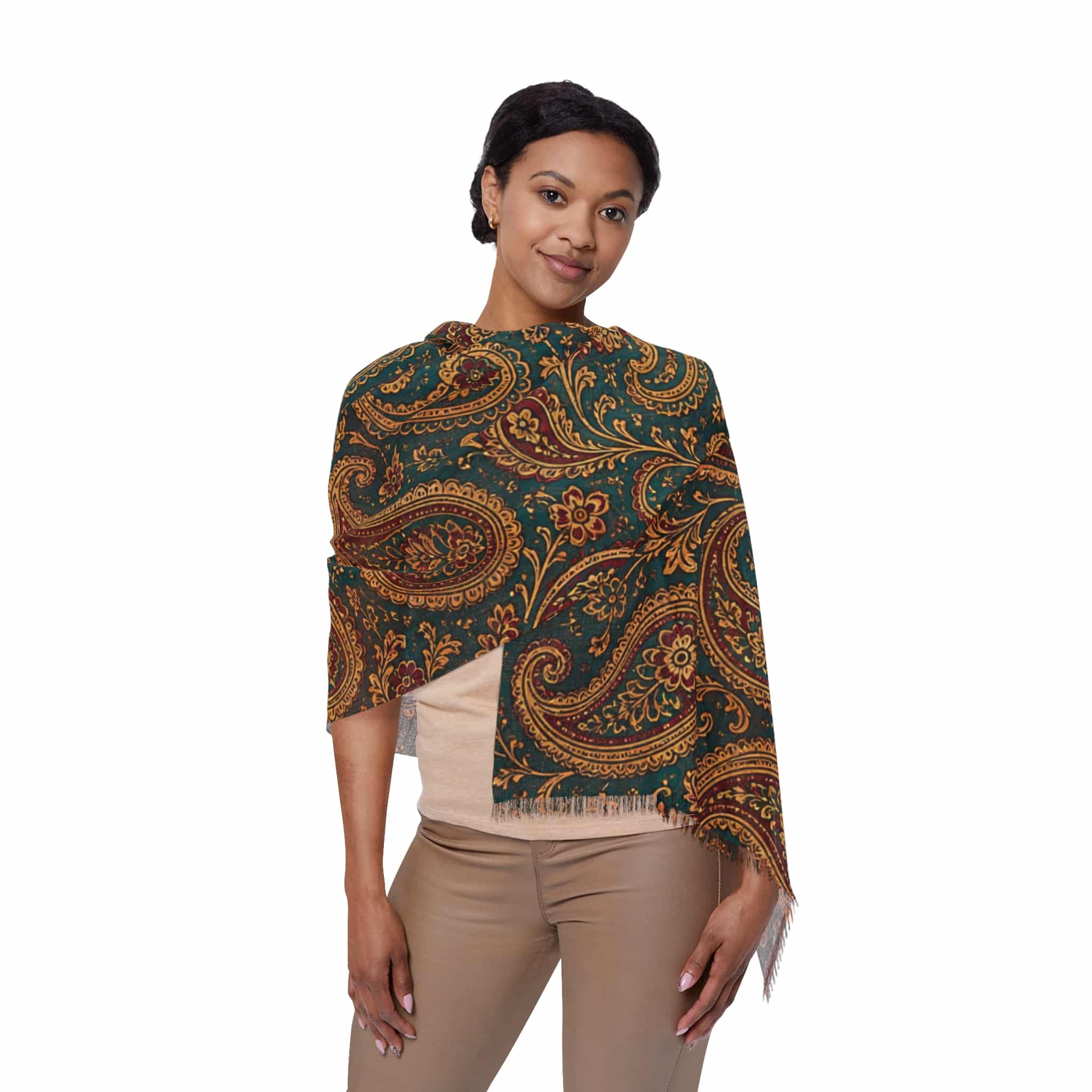 Classic Paisley Swirl Light Scarf — Autumn Vintage Pattern Lightweight Wrap - Image 5