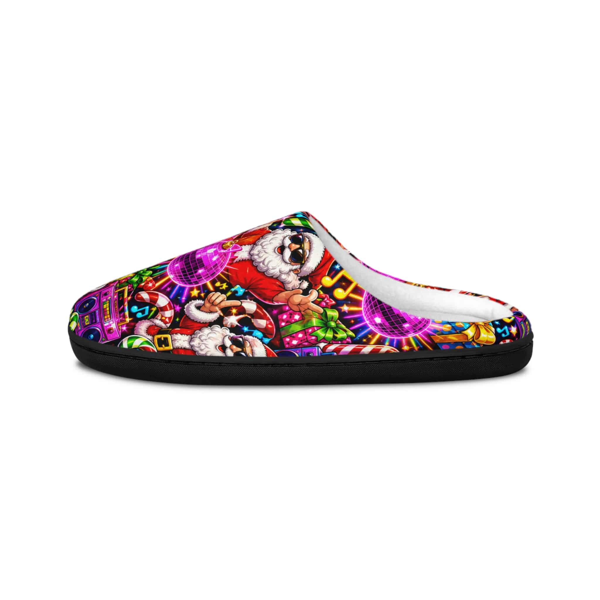 Christmas Disco Slippers — Colorful Santa & Retro Boombox Women's Indoor Slippers - Image 4
