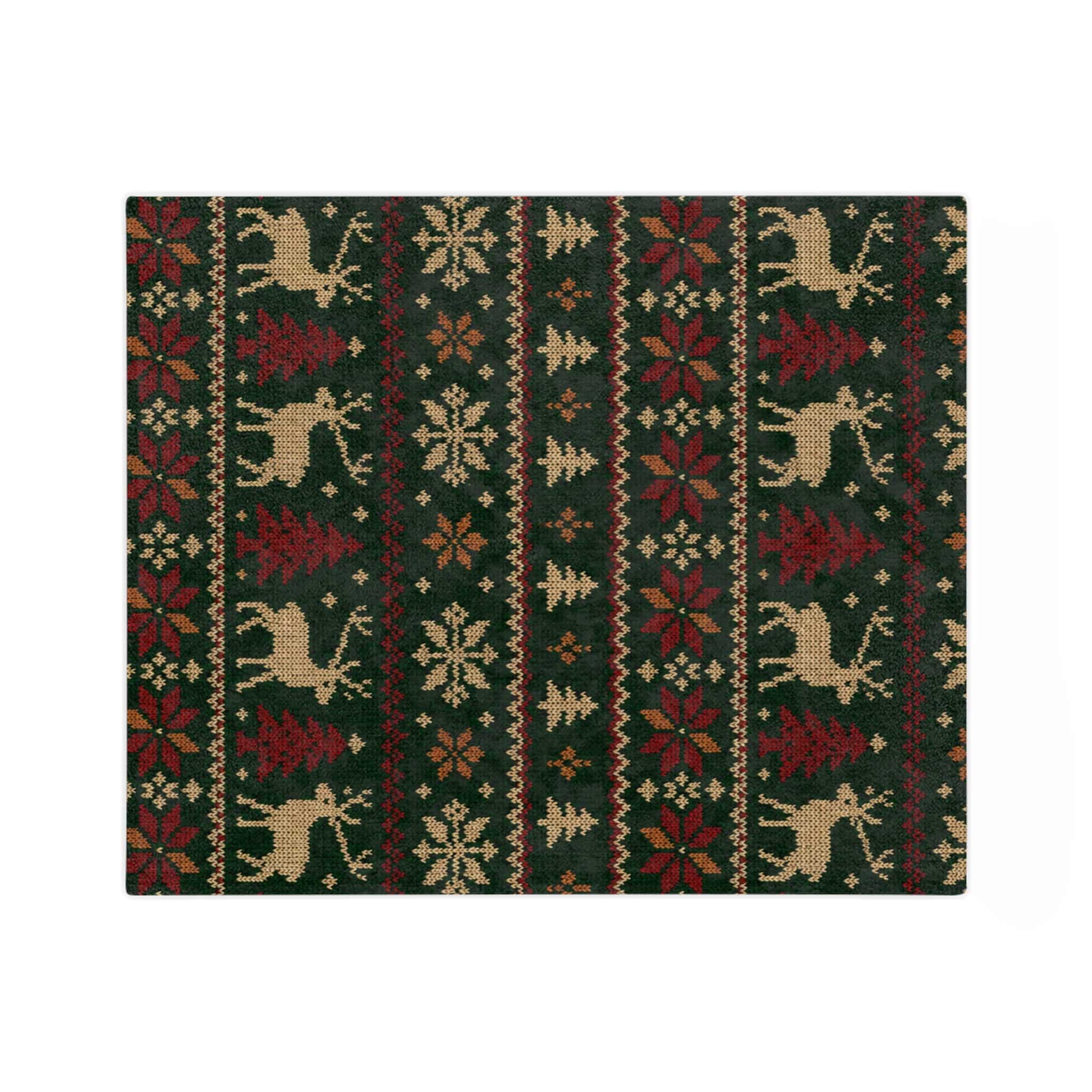 Christmas Reindeer Knit-Pattern Velveteen Blanket - Image 7