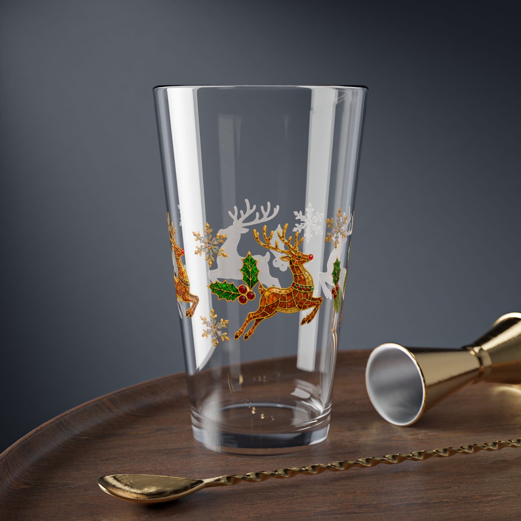 Christmas Reindeer 16oz Mixing Glass - Holiday Snowflake Cocktail Pint - Image 5