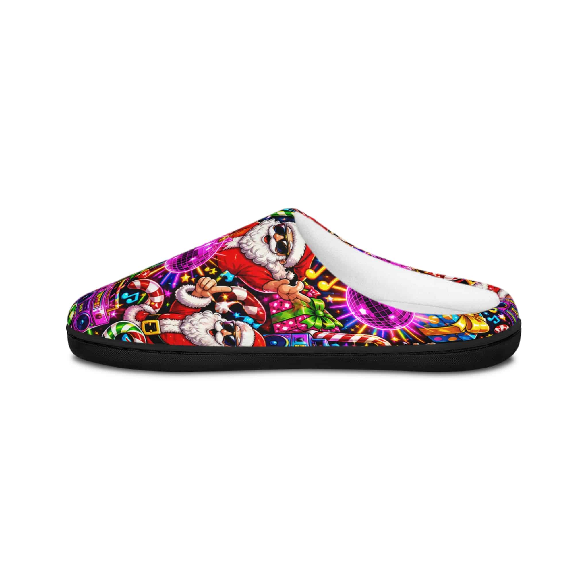 Christmas Disco Slippers — Colorful Santa & Retro Boombox Women's Indoor Slippers - Image 3
