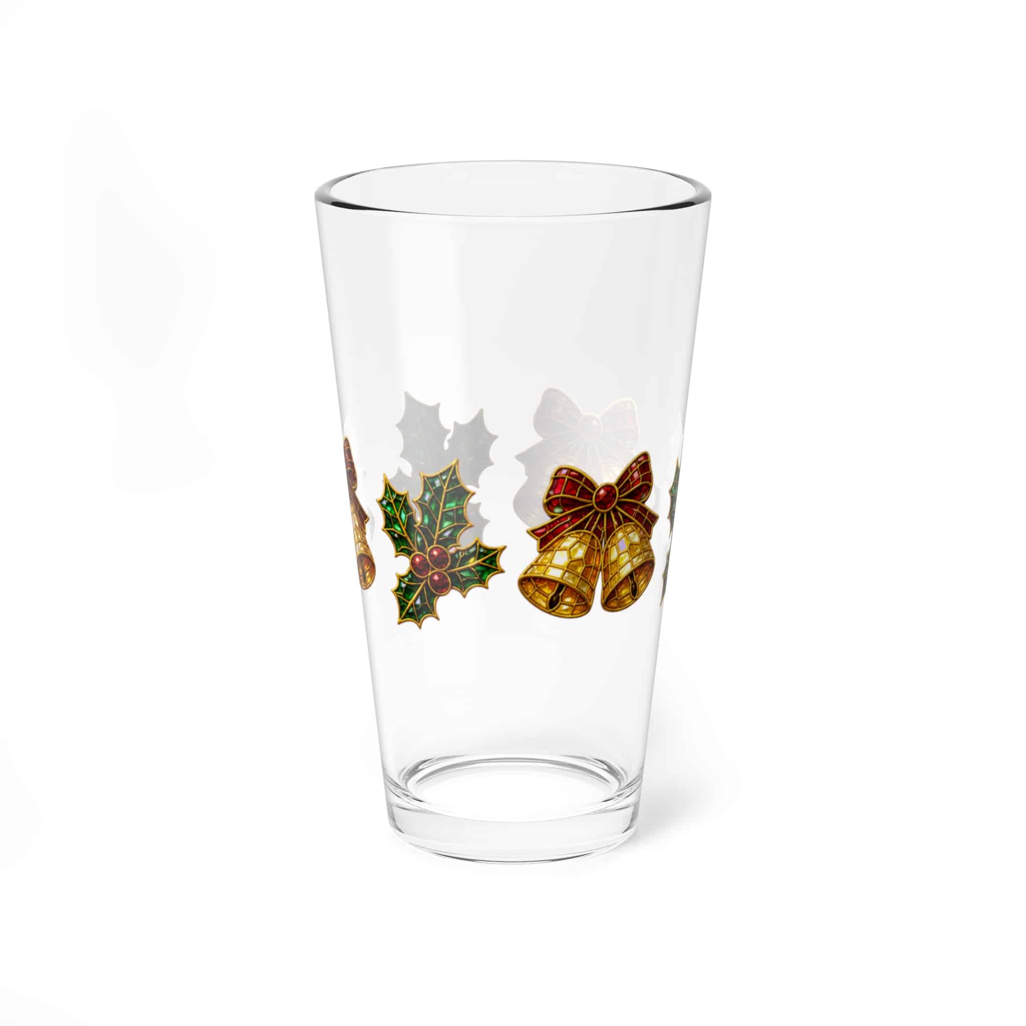 Christmas Bells & Holly Mixing Glass — 16 oz Holiday Cocktail Glass - Image 3