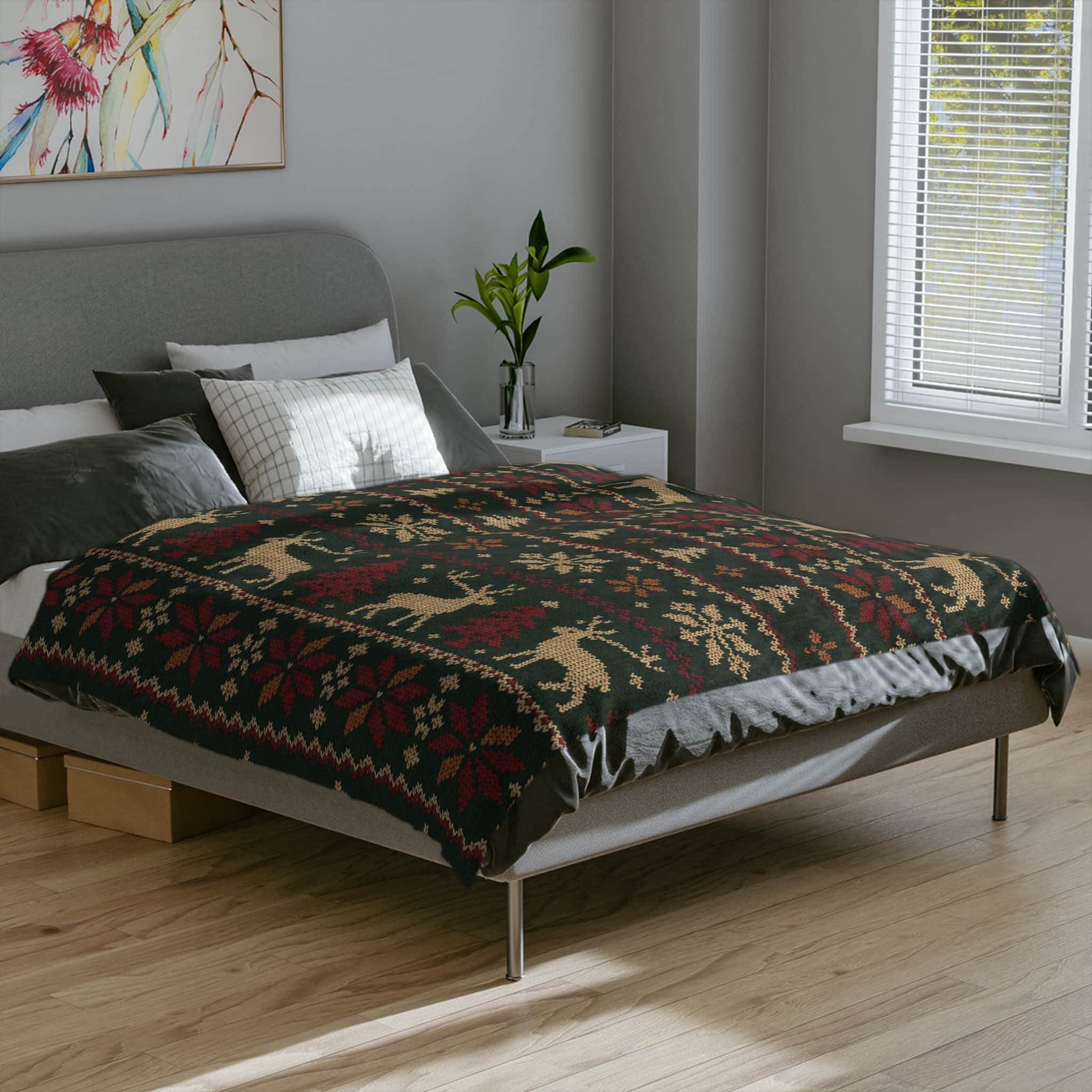 Christmas Reindeer Knit-Pattern Velveteen Blanket - Image 15