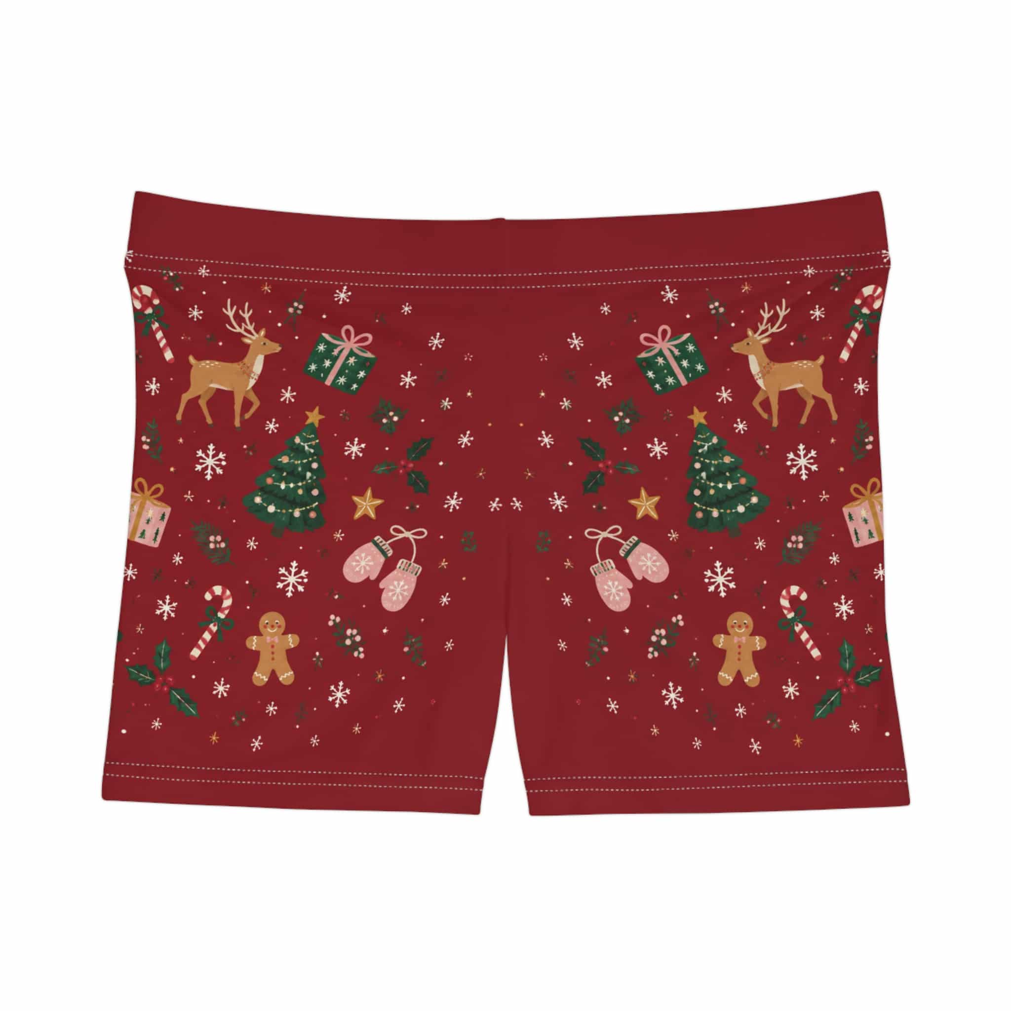 Christmas Holiday Women's Shorts - Red Festive Reindeer & Tree - Image 5